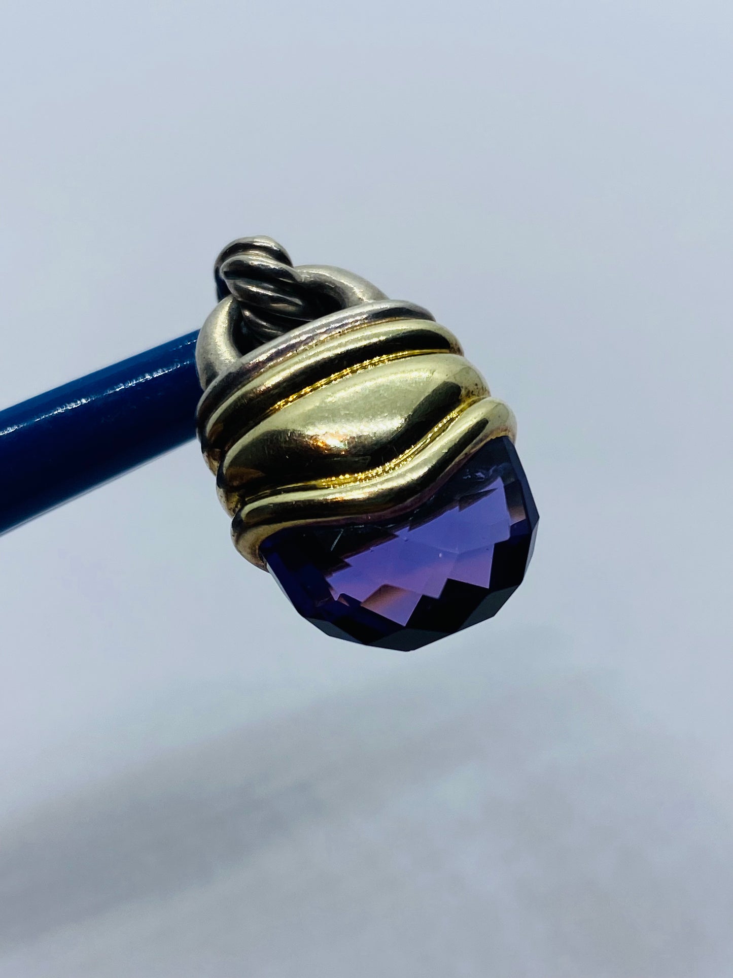 Large David Yurman Sterling 14K 925/585 Gold Amethyst Acorn Pendant Enhancer