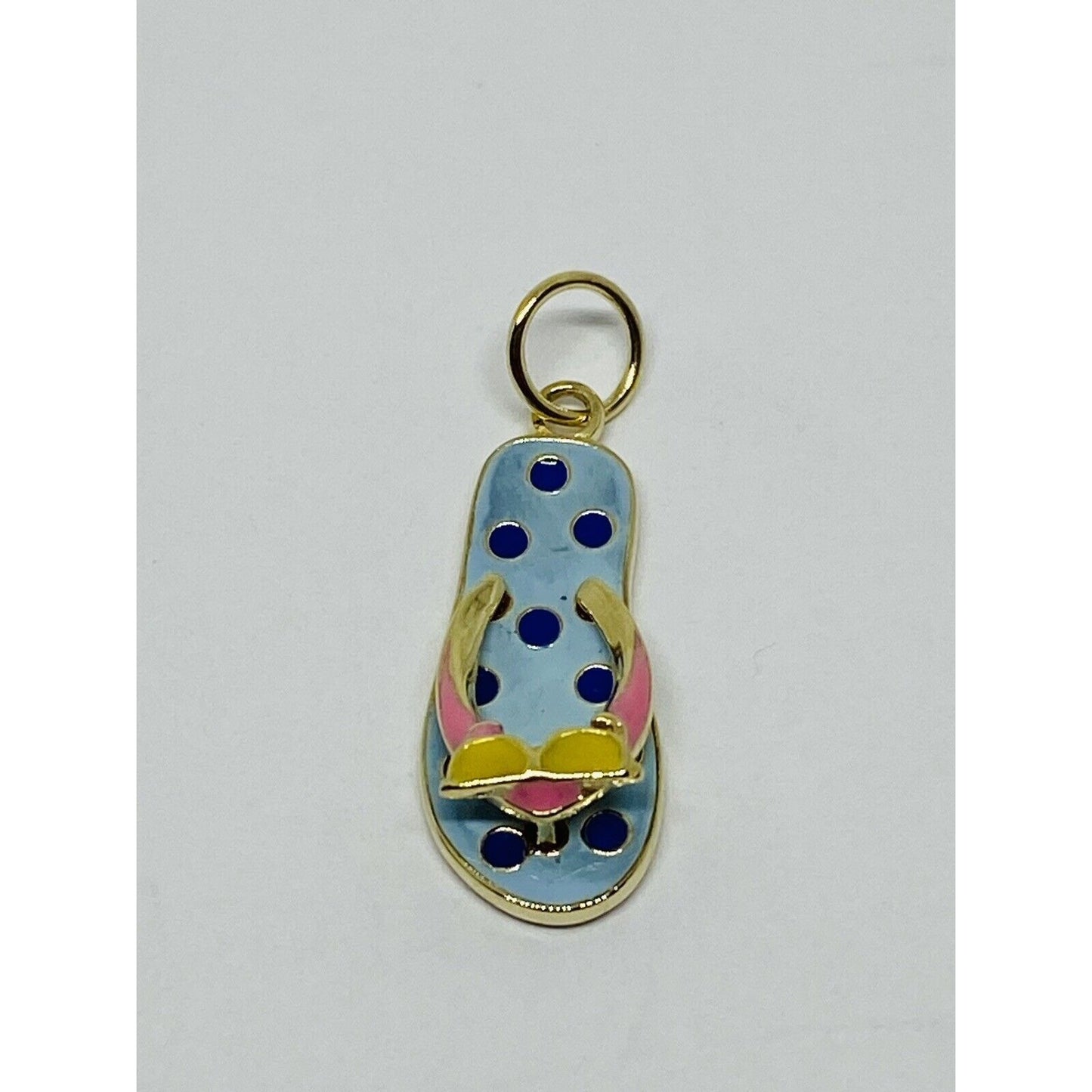 Yellow Pink Blue Enamel Sandal 14K Yellow Gold Pendant 1.4 grams