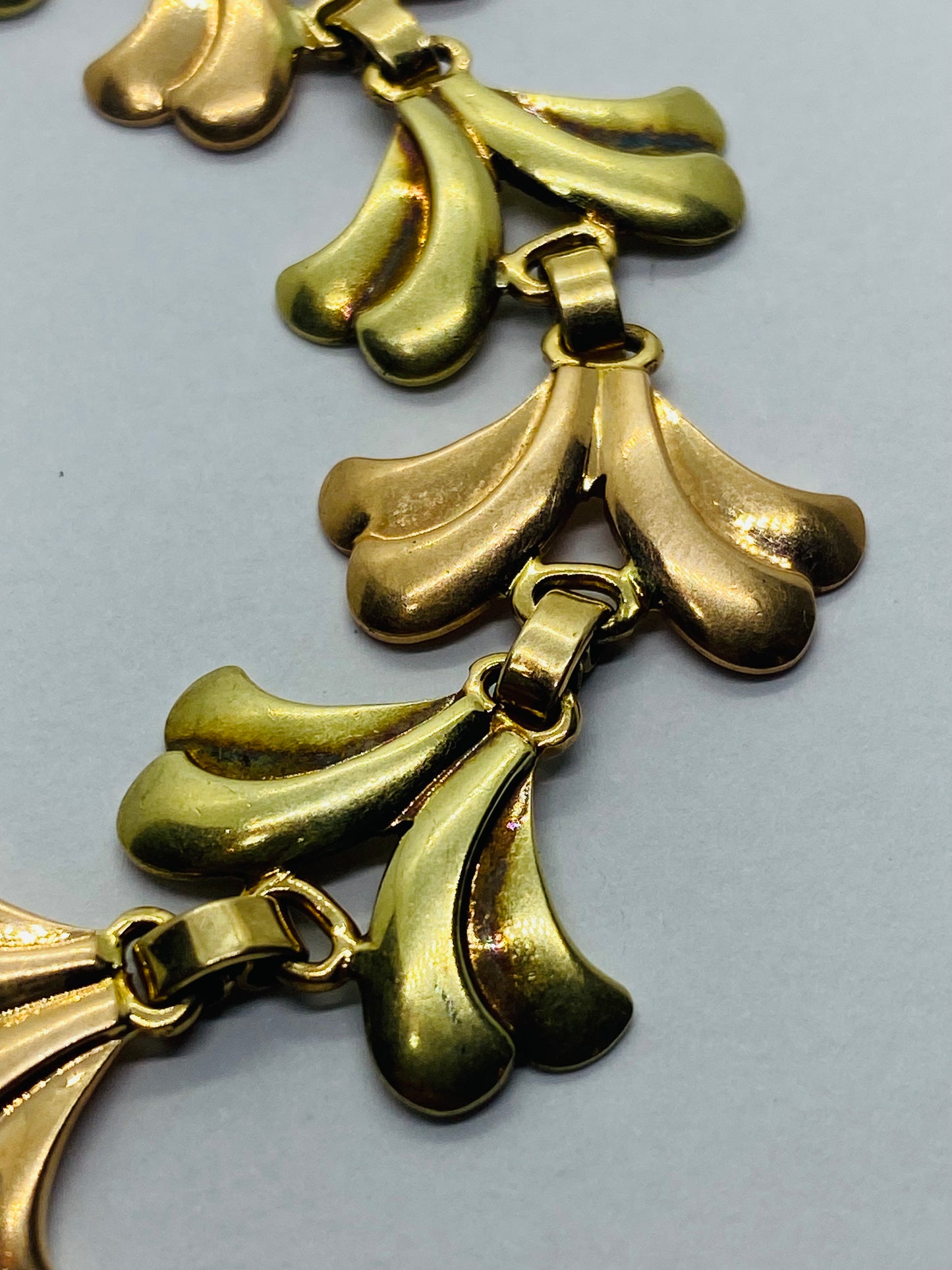 Vintage Tiffany & Co. 14K Rose & Yellow Gold Leaf Petal Art Deco Bracelet 7.5”