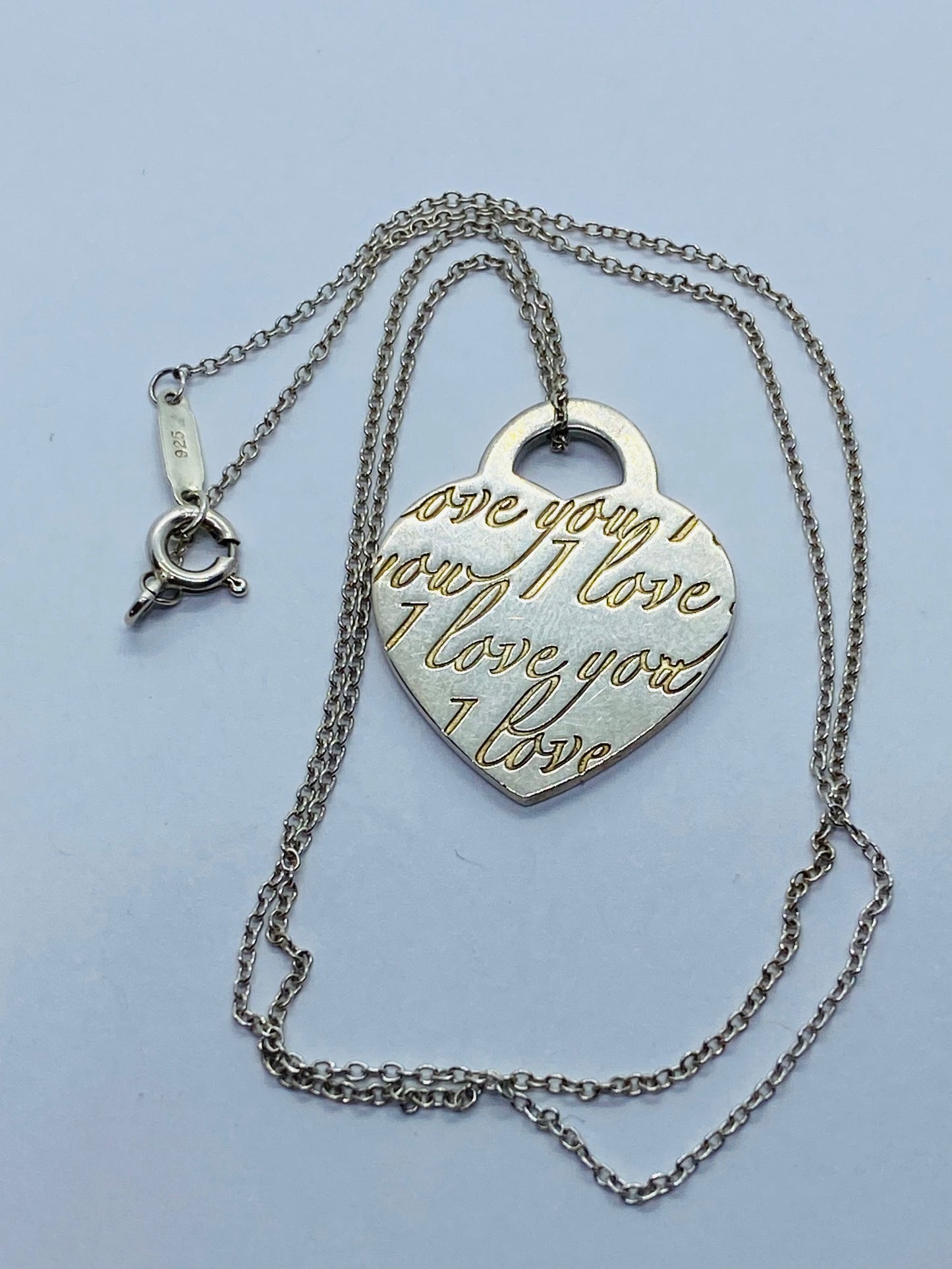 Tiffany & Co. Sterling Silver "I Love You" Notes Heart Pendant Necklace