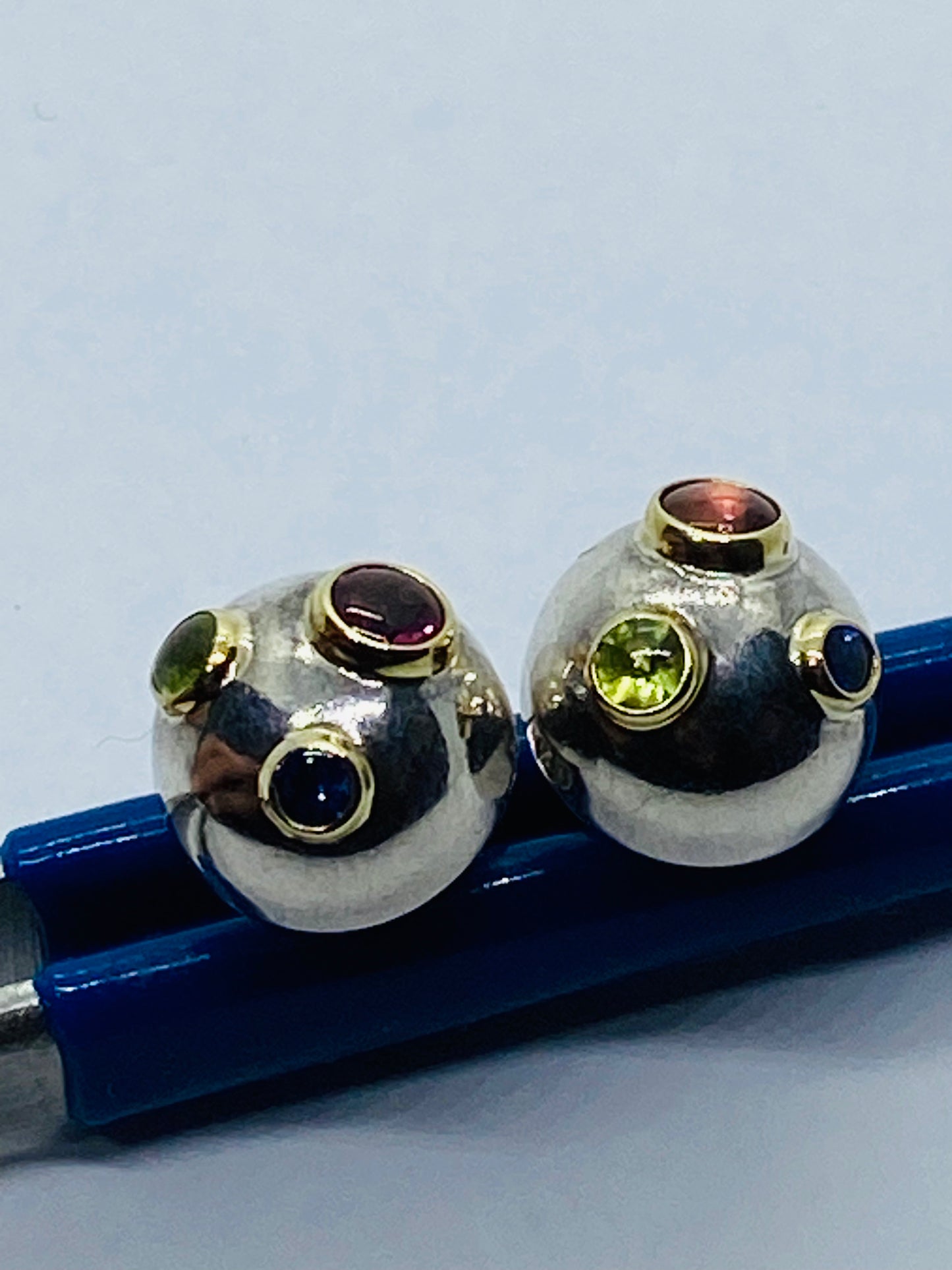 Tiffany & Co. Etoile Ball Earrings Sterling 18K Gold Tourmaline Sapphire Peridot