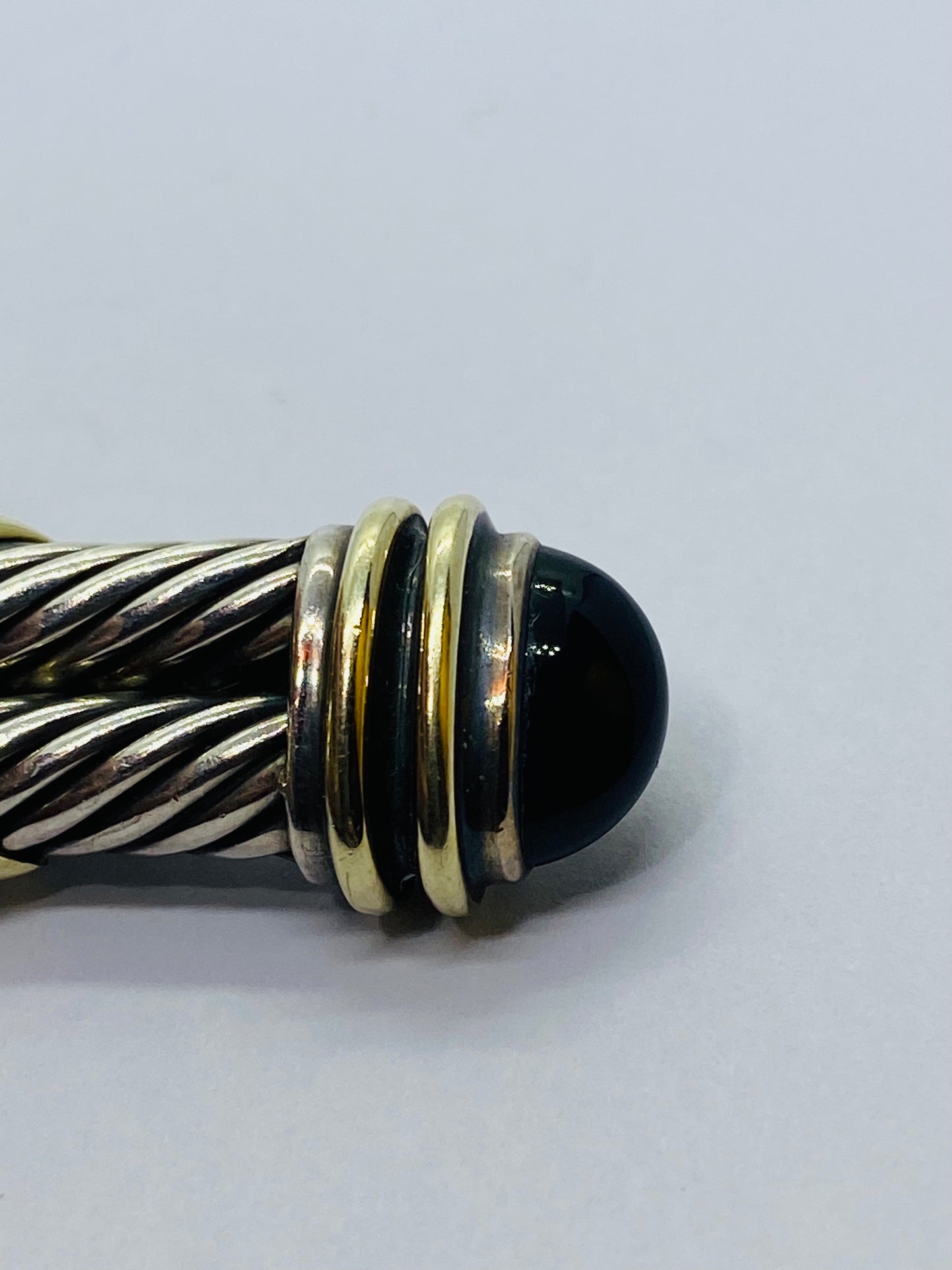 David Yurman Double Cable X Black Onyx 925 Silver 14K Gold Bar Brooch/Tie Pin