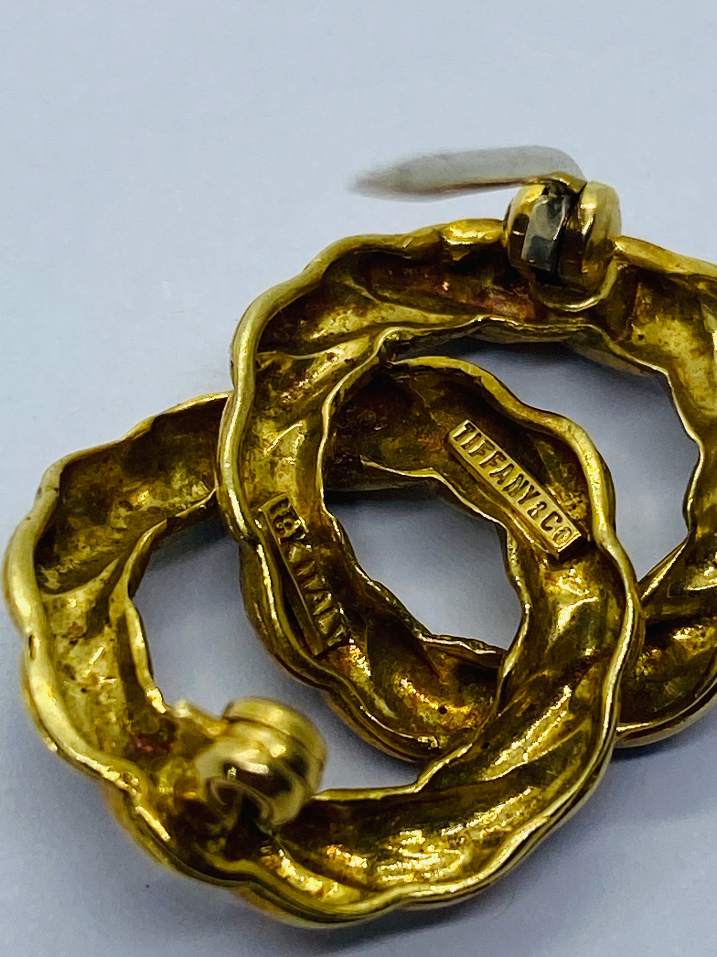 Vintage Tiffany & Co. 18K Yellow Gold & Blue Enamel Intertwined Circles Brooch