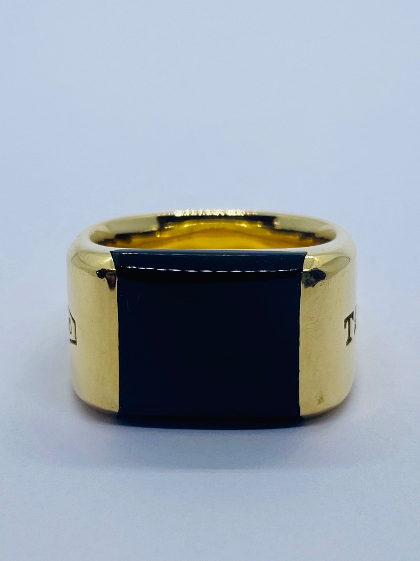 Tiffany & Co 1837 Makers Black Onyx Signet Men's Ring 18K Size 6. Mint