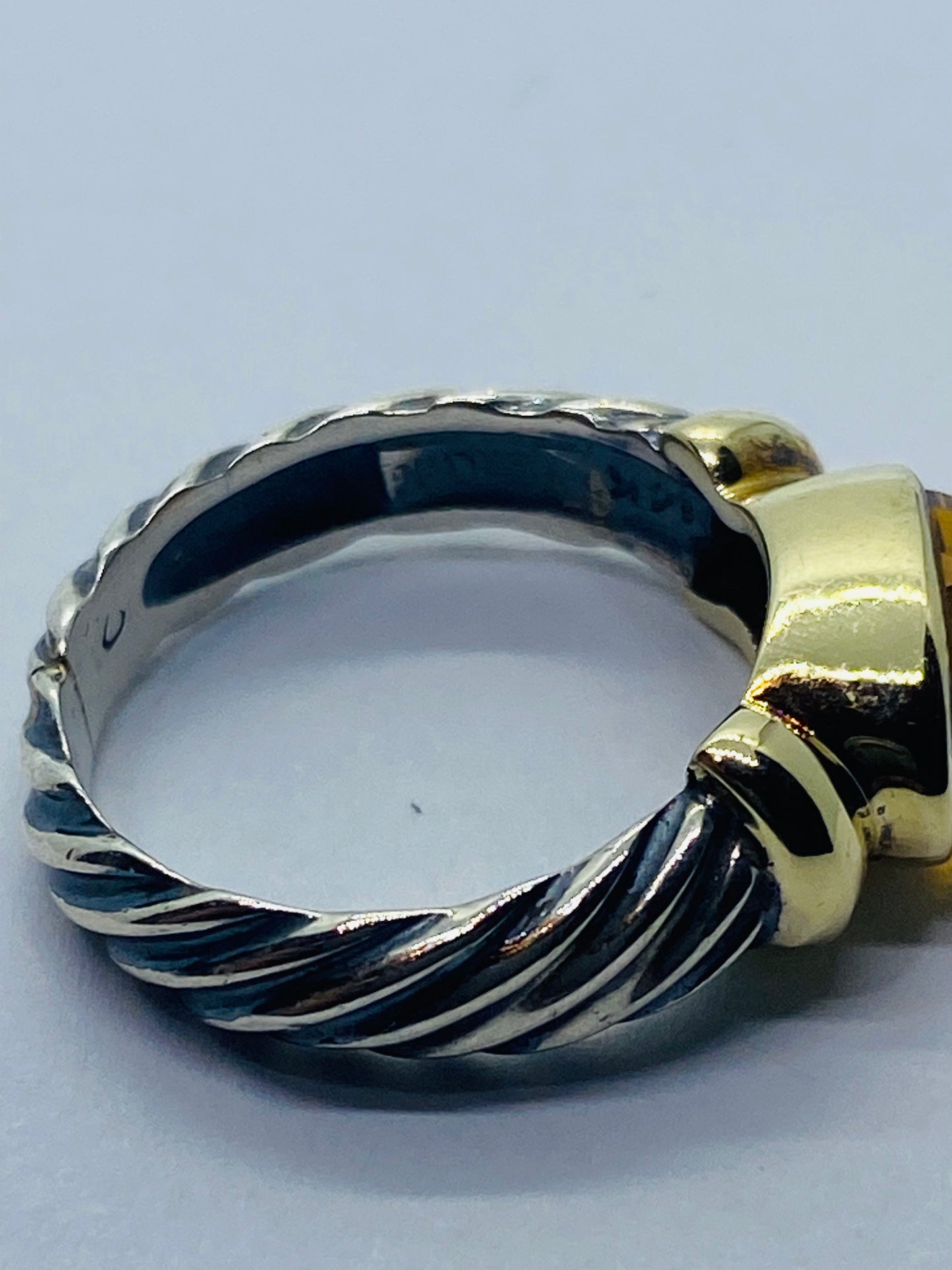 David Yurman 14K Yellow Gold Sterling Silver Citrine Cable Ring Rare Shape SZ 5