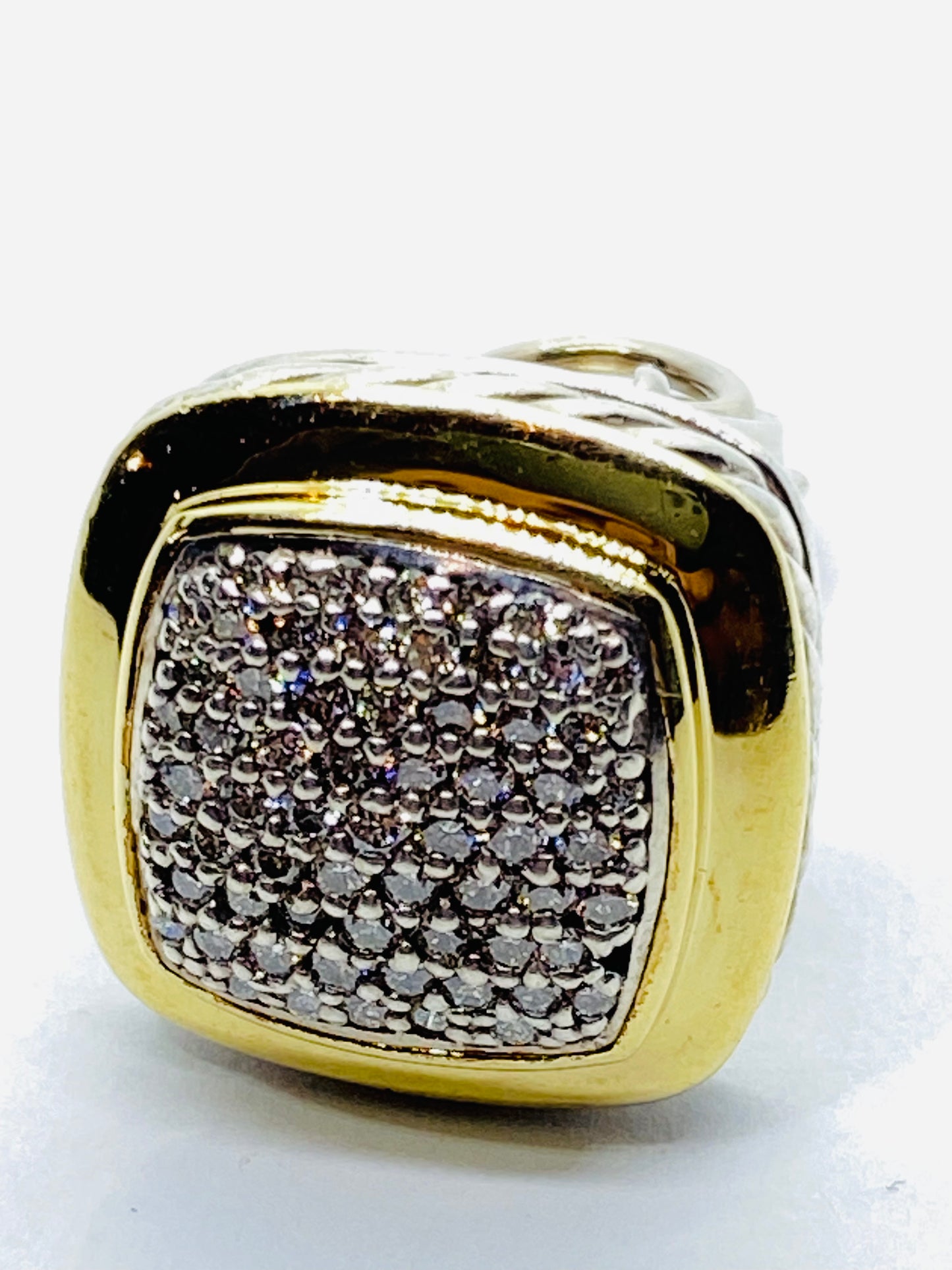 David Yurman Sterling Silver 18k 14MM Pave Diamond Albion Earring SINGLE