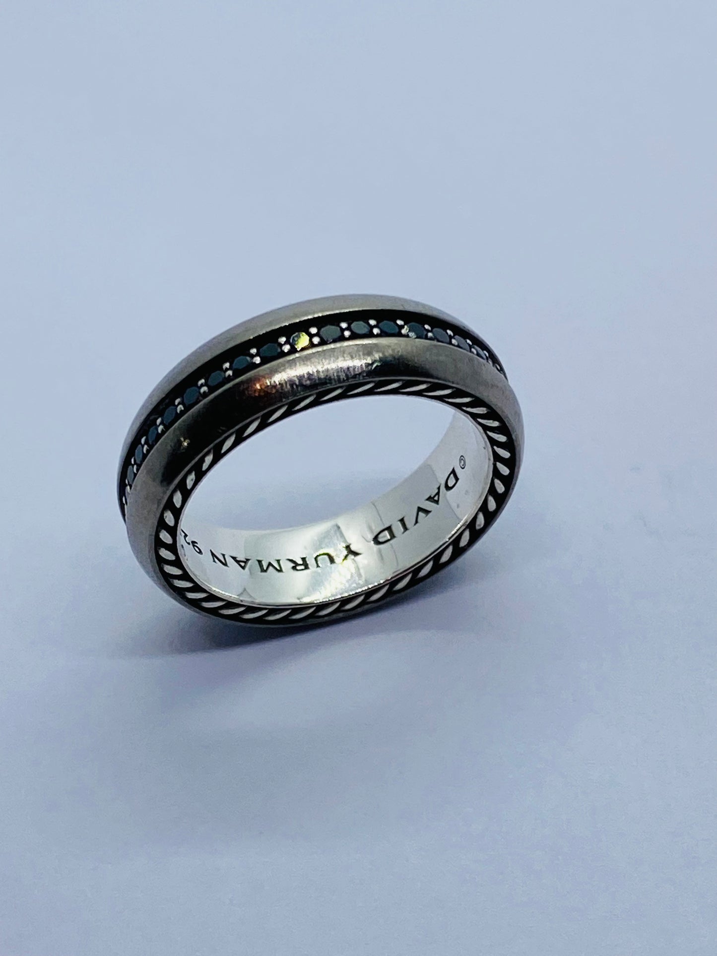 STREAMLINE BAND RING IN GREY TITANIUM SILVER WITH PAVÉ BLACK DIAMONDS .66CT