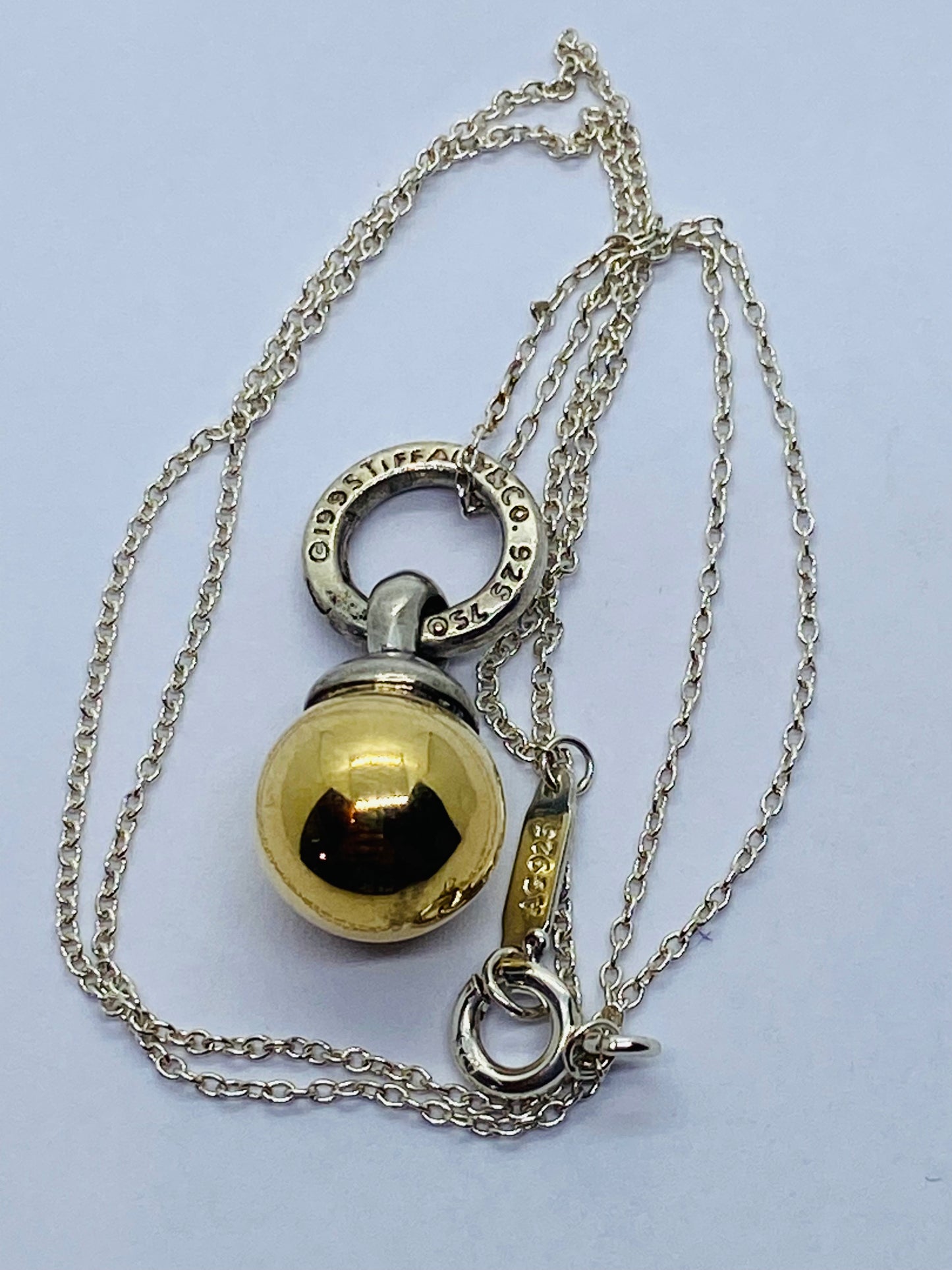 Tiffany & Co Fascination Ball Pendant in Yellow Gold Sterling Silver 15” Chain