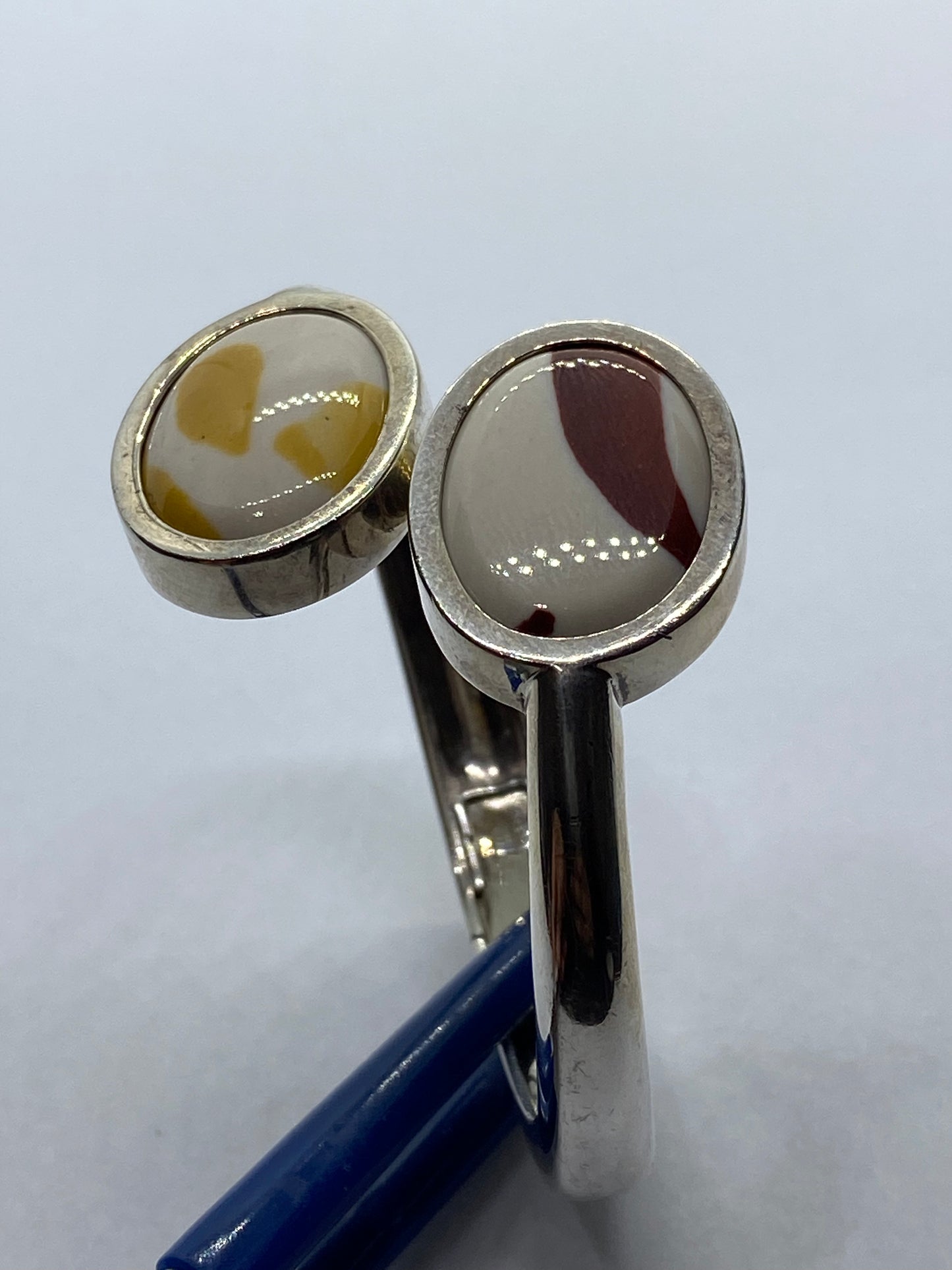 RARE Vintage Tiffany & Co Sterling Silver Agate Clamper Bangle Cuff Bracelet