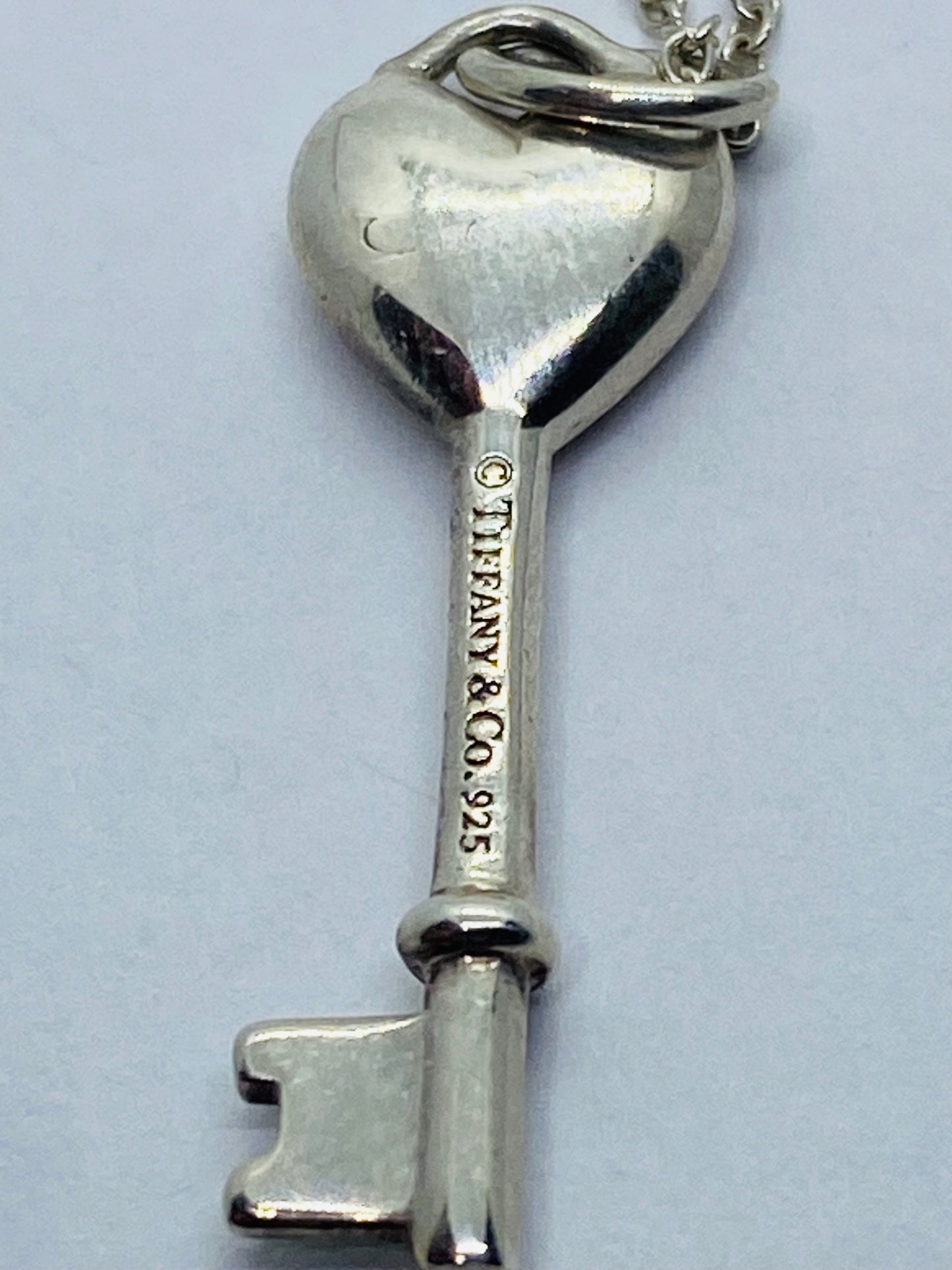 Tiffany & Co Silver Diamond Key Heart Pendant Charm T & Co 16.5”