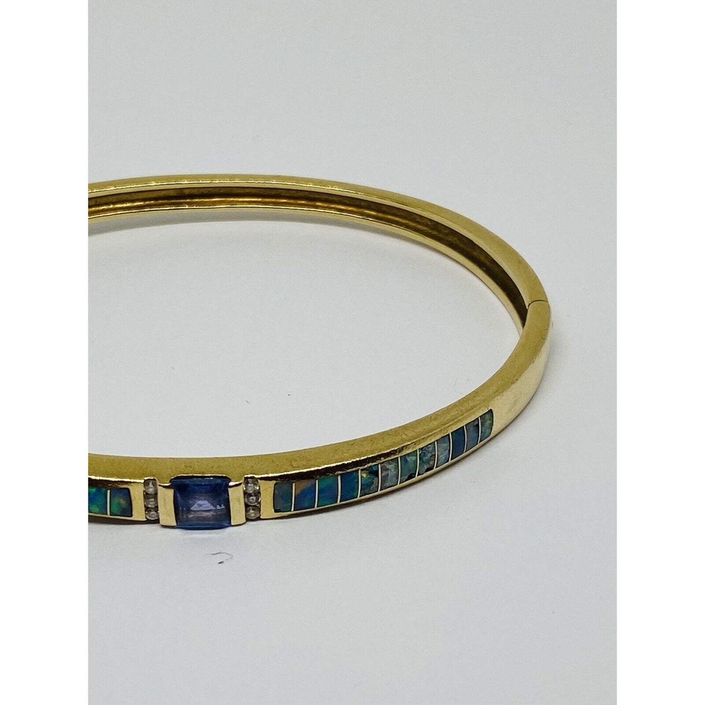 Kabana heavy 14K YG 0.82CT diamond tanzanite & opal bangle bracelet 20.2 Grams