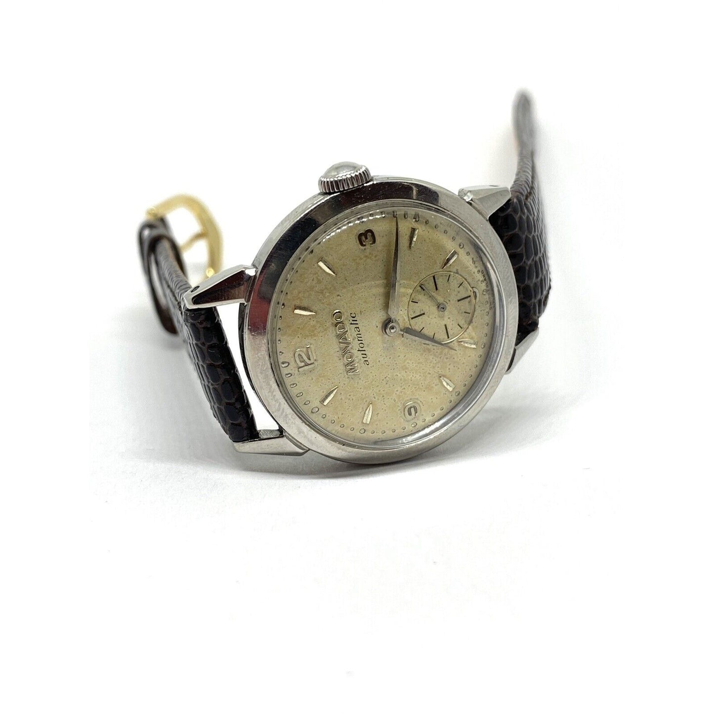 RARE VINTAGE MEN'S MOVADO AUTOMATIC BUMPER-WIND WRIST WATCH IN STAINLESS