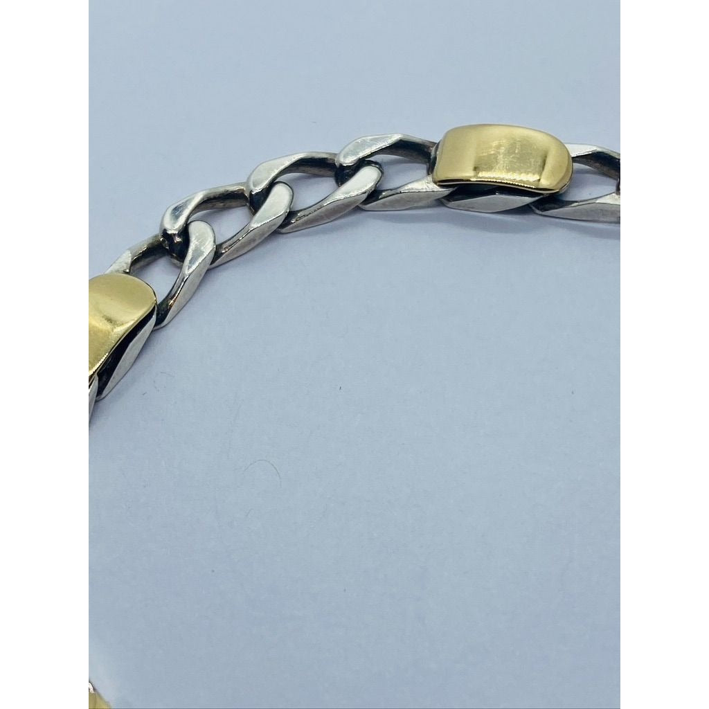 Tiffany & Co. 18k Gold Sterling Silver 5mm Wide Curb Link Chain Bracelet 7 3/8"