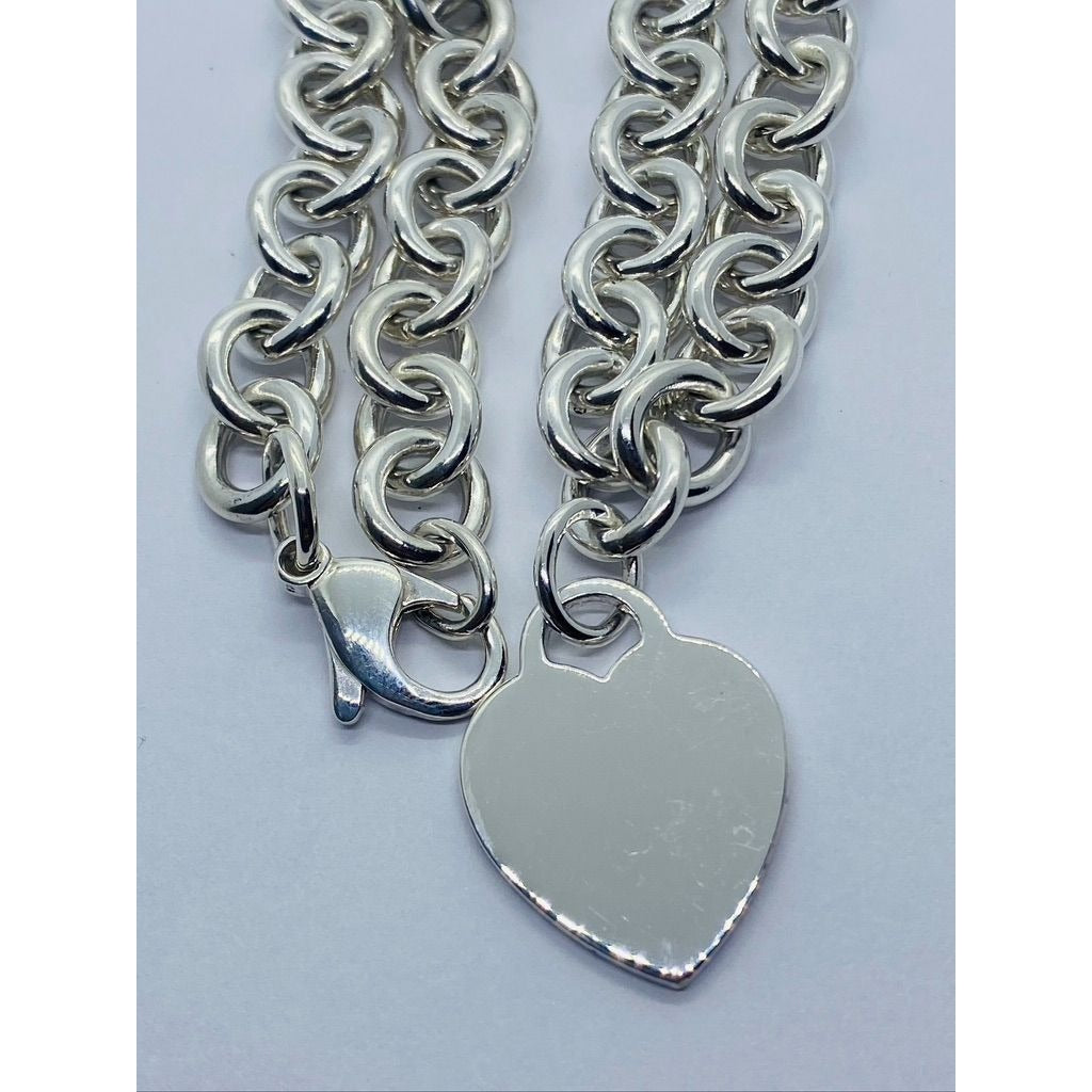 Tiffany & Co Sterling Silver Engravable Blank Heart Tag Necklace 16"