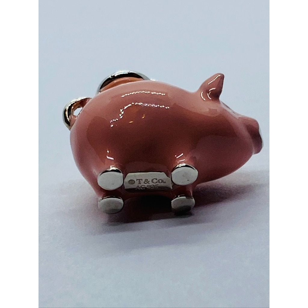 Tiffany & Co Pink Enamel Pig Piggy Charm Pendant 925 Retired