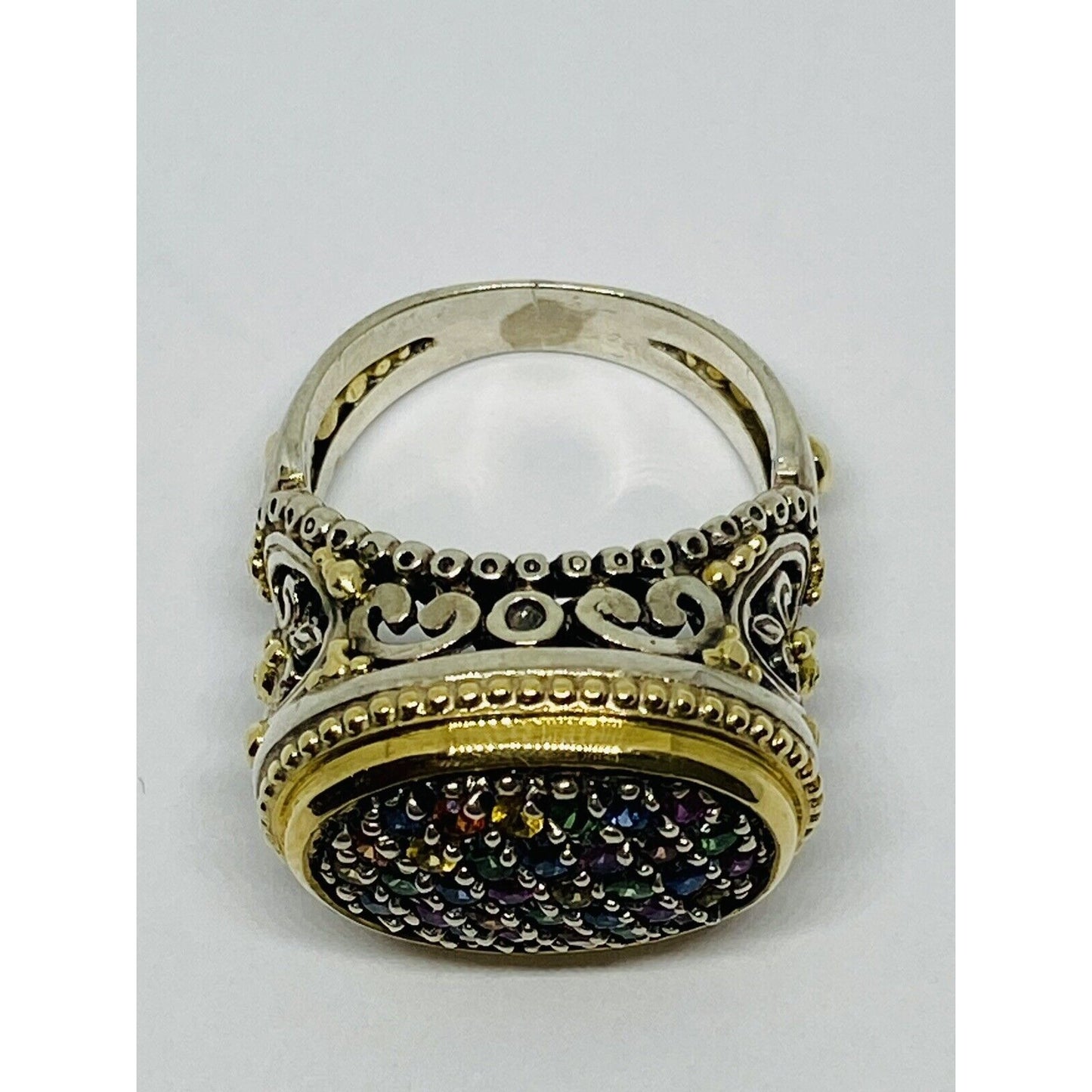 KONSTANTINO 18K YELLOW GOLD 750 STERLING SILVER 925 Multi Gem Ring Size 7.5