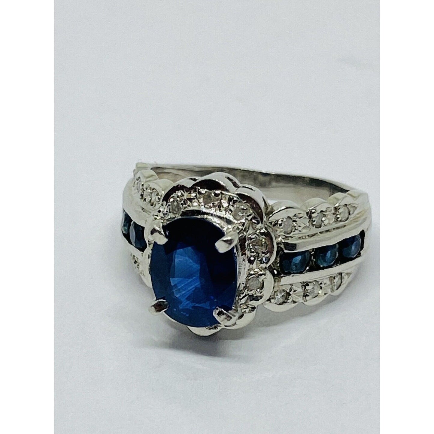 Platinum Diamond & Sapphire Ring 2.24TCW Size 4.25