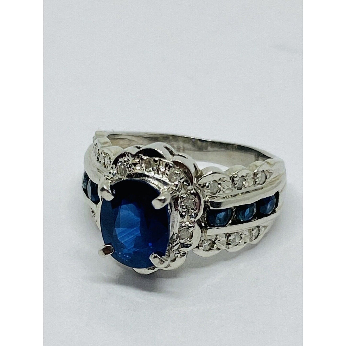 Platinum Diamond & Sapphire Ring 2.24TCW Size 4.25