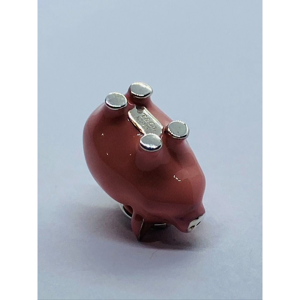 Tiffany & Co Pink Enamel Pig Piggy Charm Pendant 925 Retired