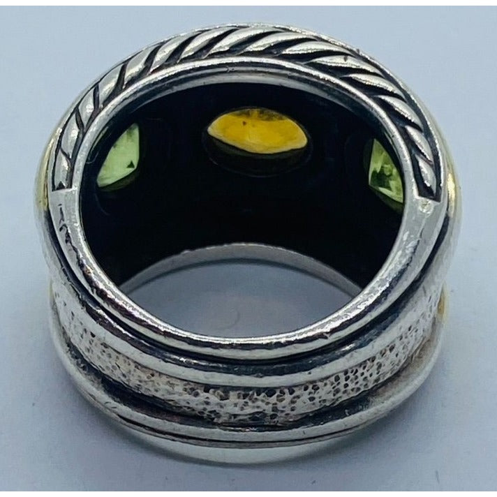 DAVID YURMAN 14K Gold Sterling Silver Citrine Green Peridot Renaissance Ring 6.75