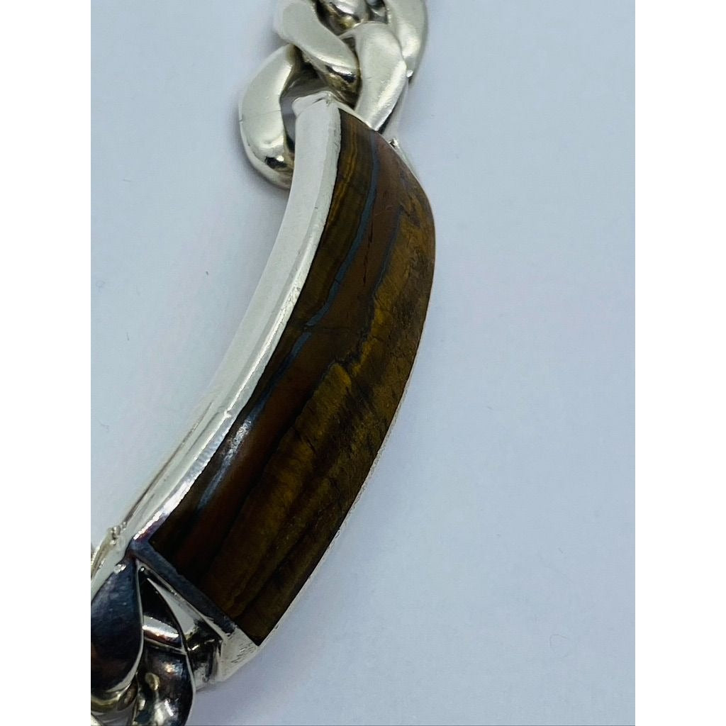 David Yurman Cuban Link Curb Tiger Eye ID Plate Bracelet 8.25" HEAVY