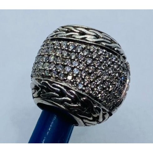 John Hardy Pave` Diamond 18K 750 Sterling Silver 925 Slide Pendant