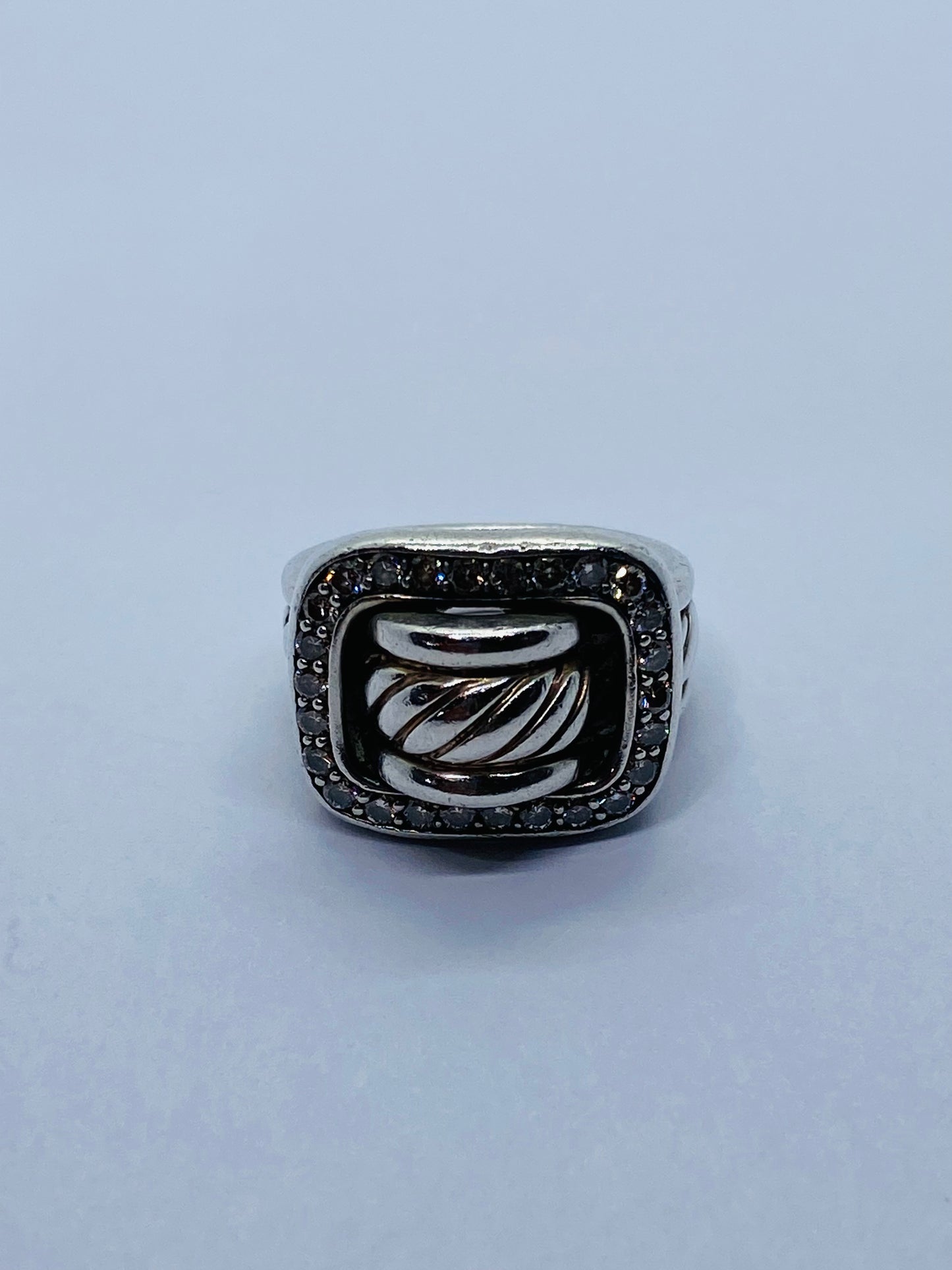 David Yurman Sterling Silver Cable Diamond Buckle Band size 6
