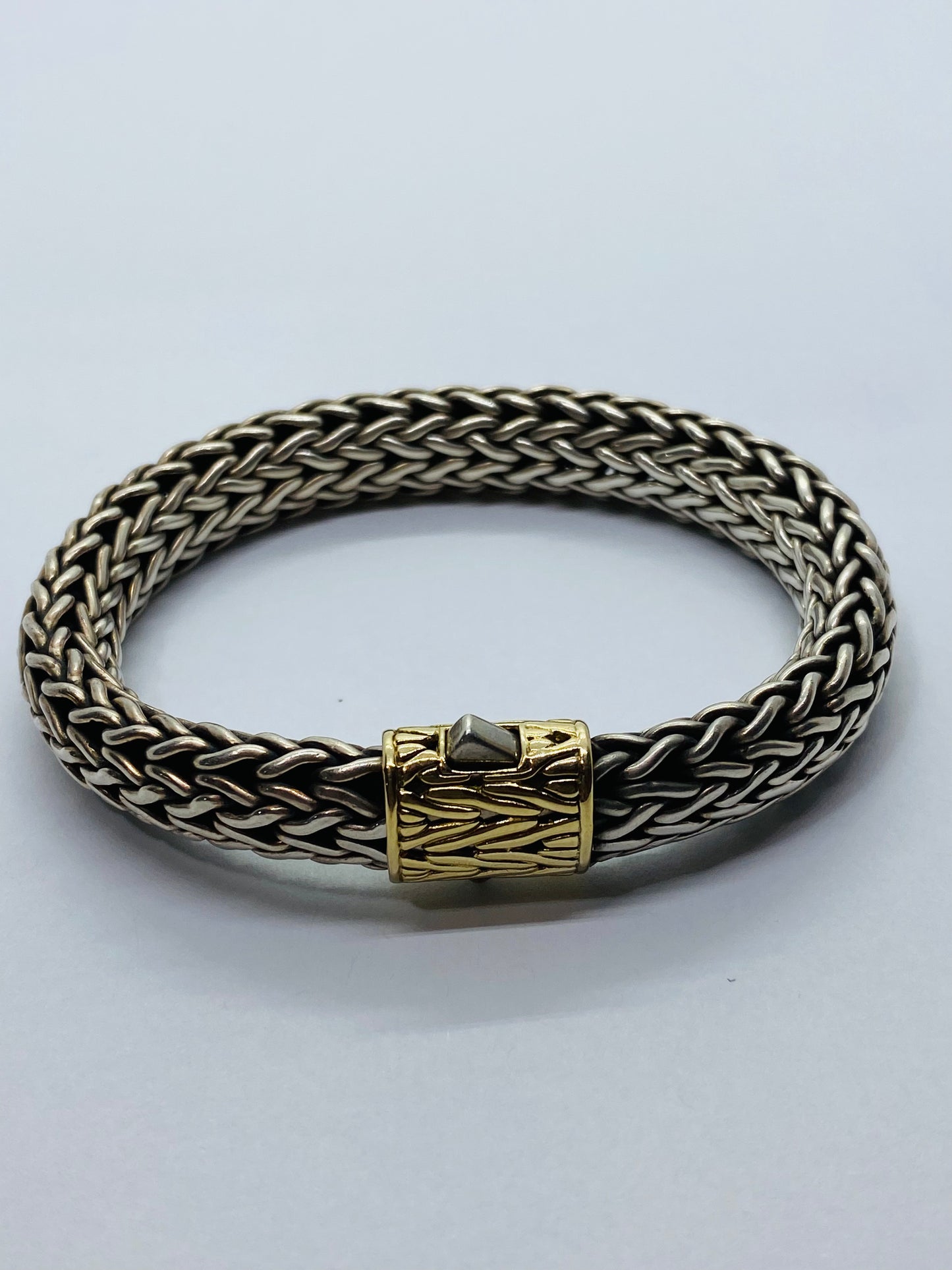 John Hardy 11MM Sterling Silver 18k Gold Wheat Chain Bracelet 7.5” 70.8 Grams
