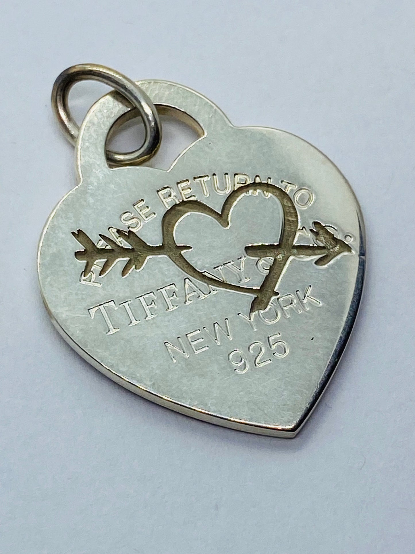 Large Return to Tiffany Etched Heart and Arrow Pendant, Necklace Sterling Silver