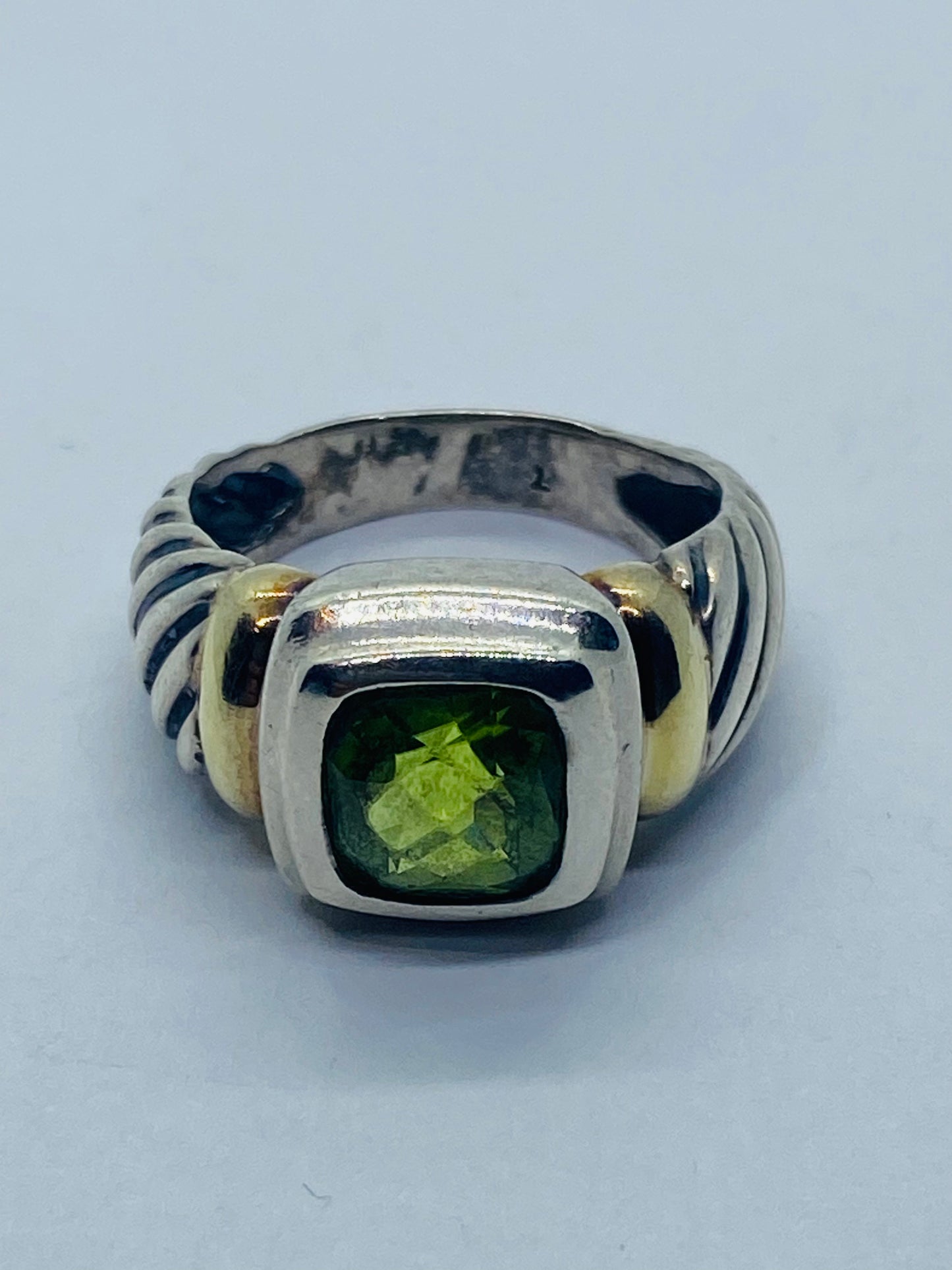 David Yurman 925 Sterling Silver 14K Yellow Gold Peridot Cable Dome Ring 6.5