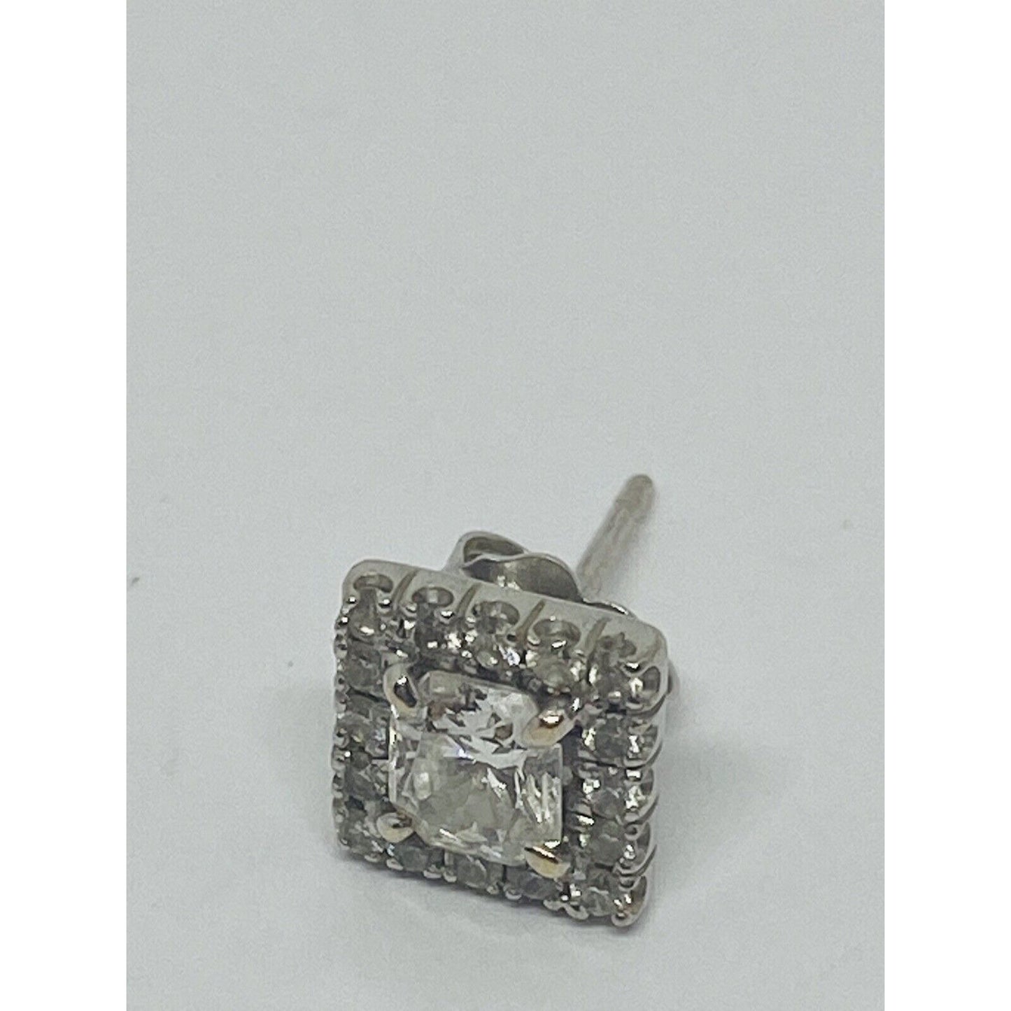 Diamond Earring in Halo Setting .70 CTW 14K White Gold Single STUD Asscher Cut