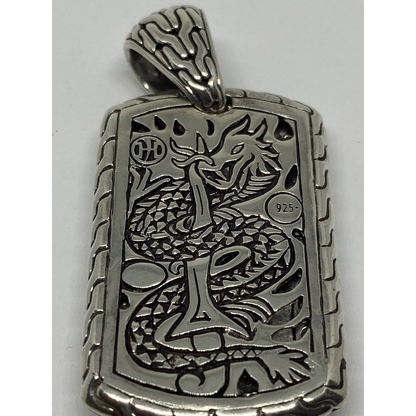 John Hardy Men's Sterling Silver Mother Of Pearl Sapphires Naga Dog Tag Pendant