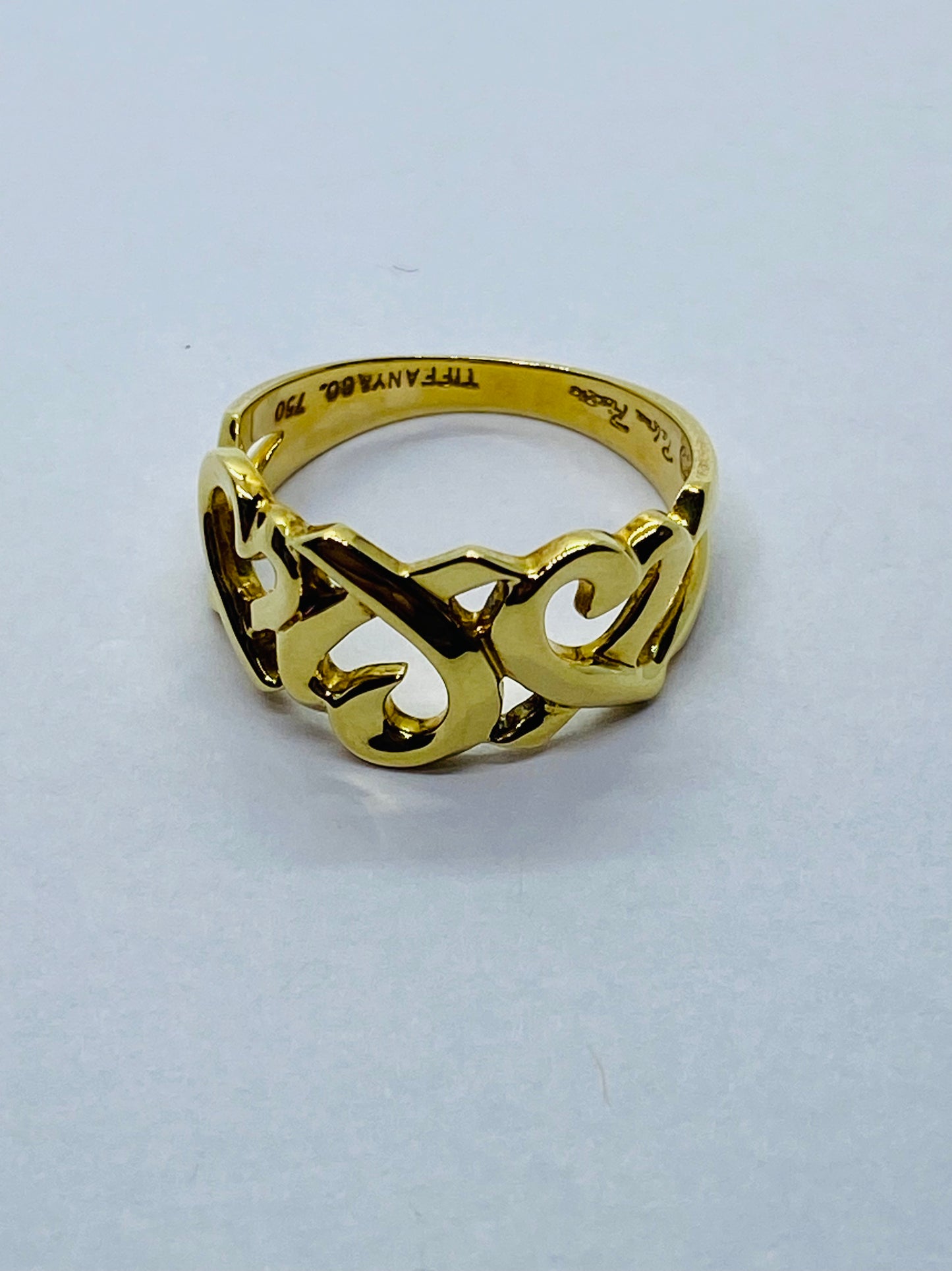 TIFFANY & Co Ring Triple Loving Heart Solid 18K 750 Yellow Gold US 4.5