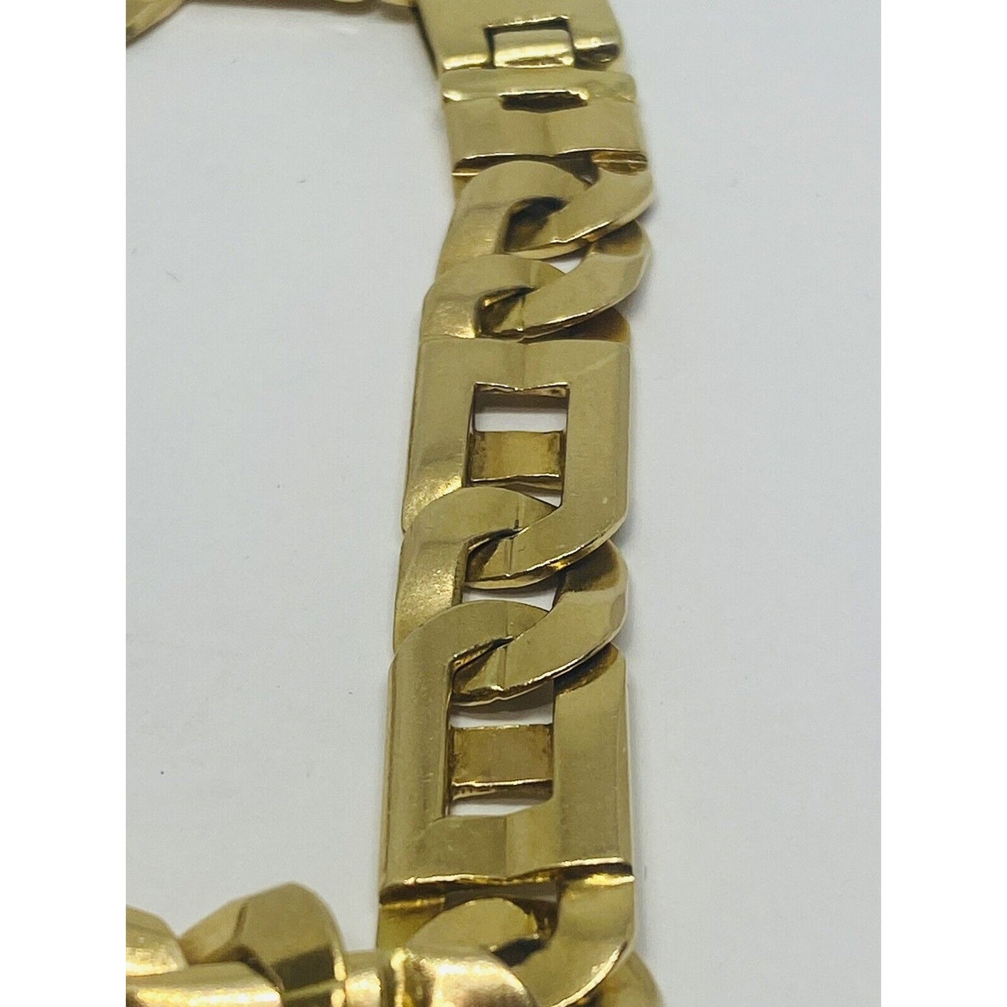 14k Solid Yellow Gold GREEK KEY-TIGER EYE Link Mens Bracelet 9” 37.5 Grm 10.5MM