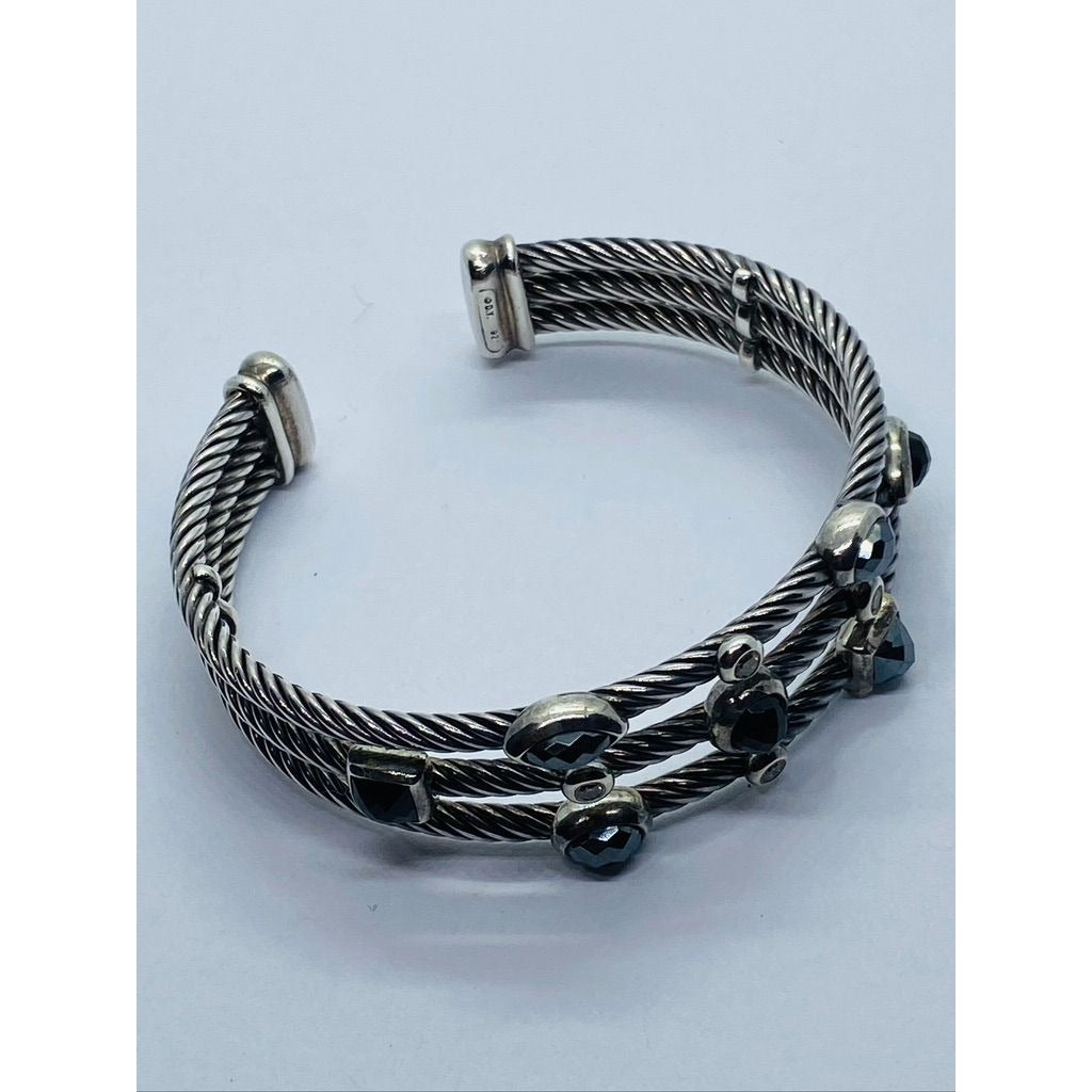 David Yurman Cable Sterling Silver Black Onyx Hematite & Diamond Confetti Cuff Bracelet