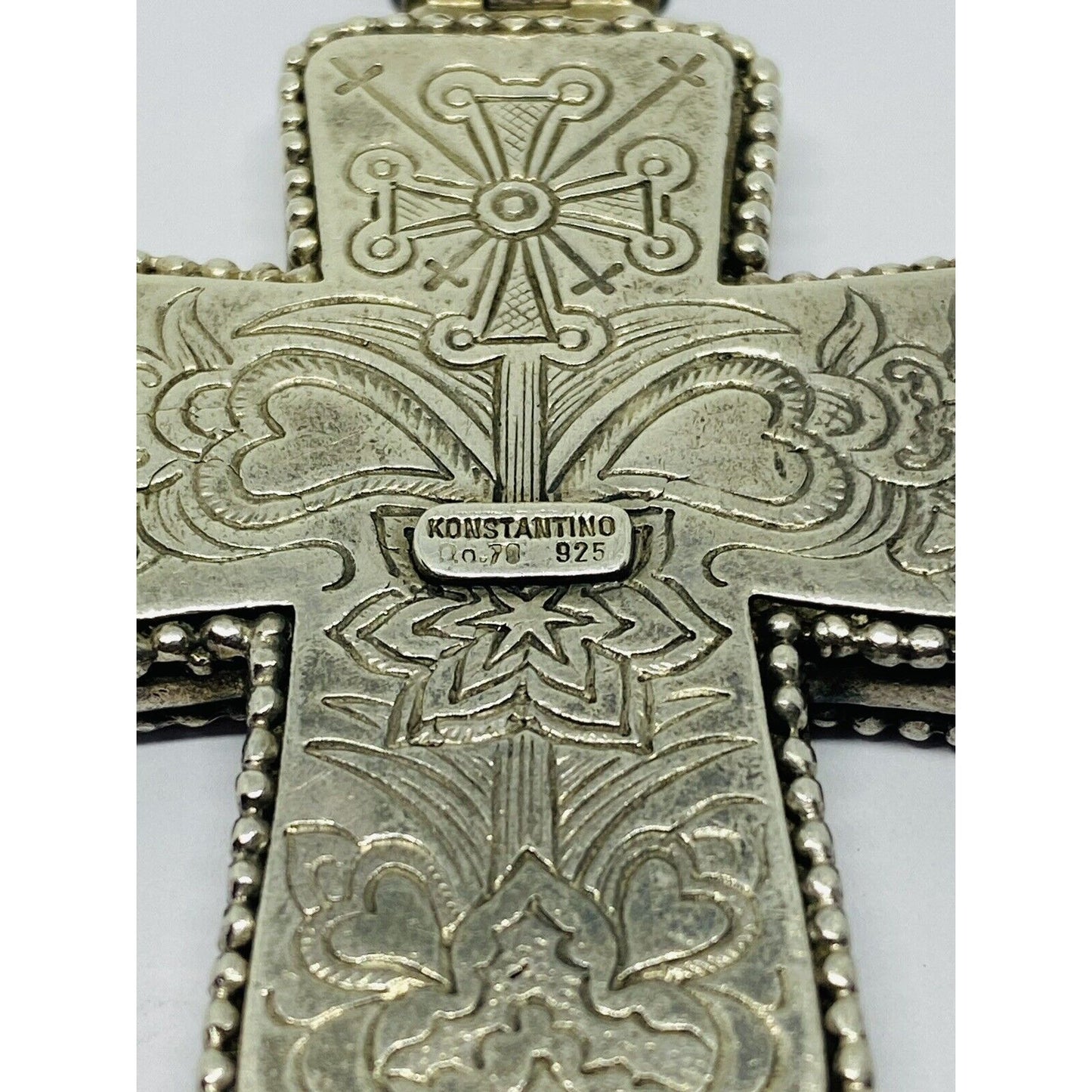 Konstantino 925 Silver Cross Pendant with Yellow Gold Accents 76x51mm HUGE HEAVY