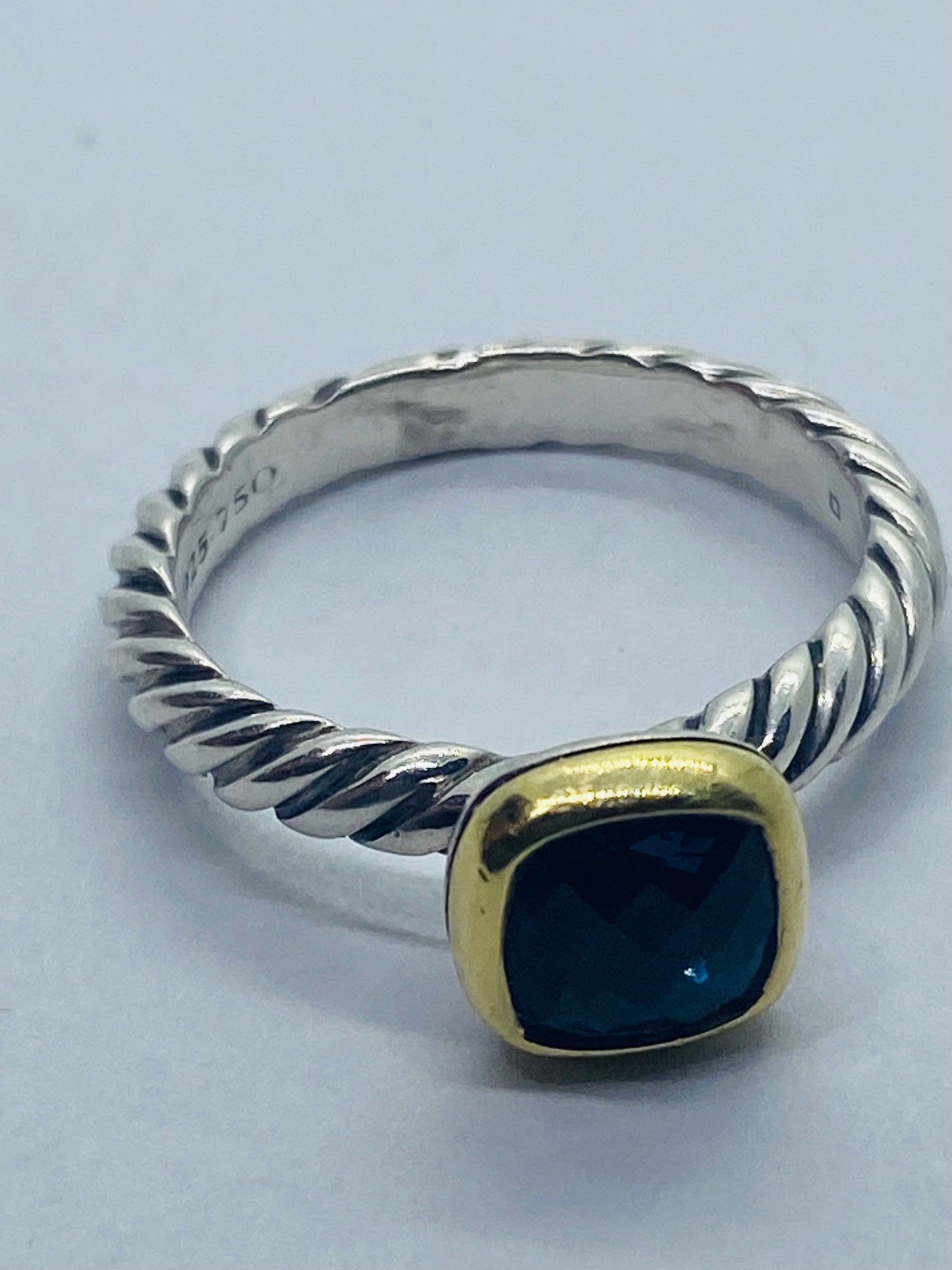 DAVID YURMAN STERLING SILVER 18K GOLD NOBLESSE HAMPTON BLUE RING SIZE 4.75
