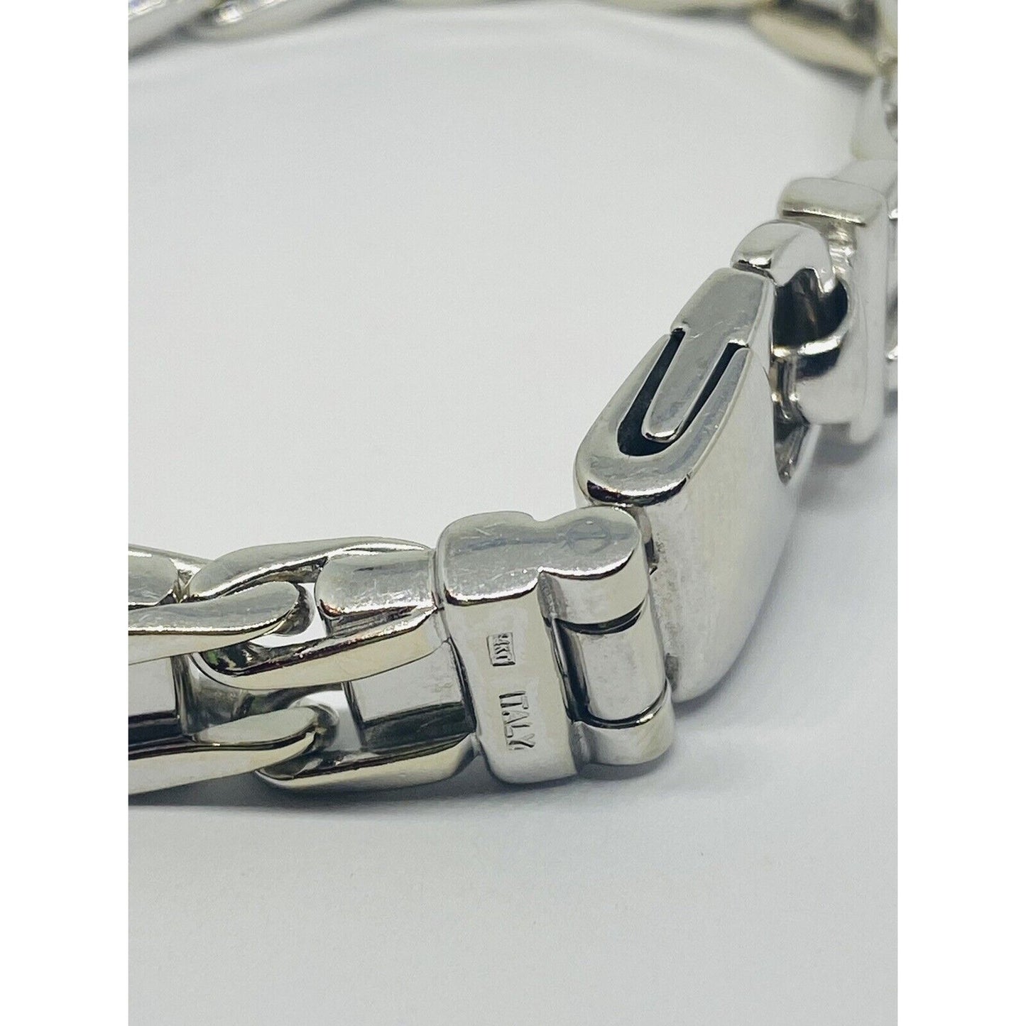 14k White Gold Railroad Train Tracks Men's Bracelet, 8.5” 72 Gram, HEAVY RARE!