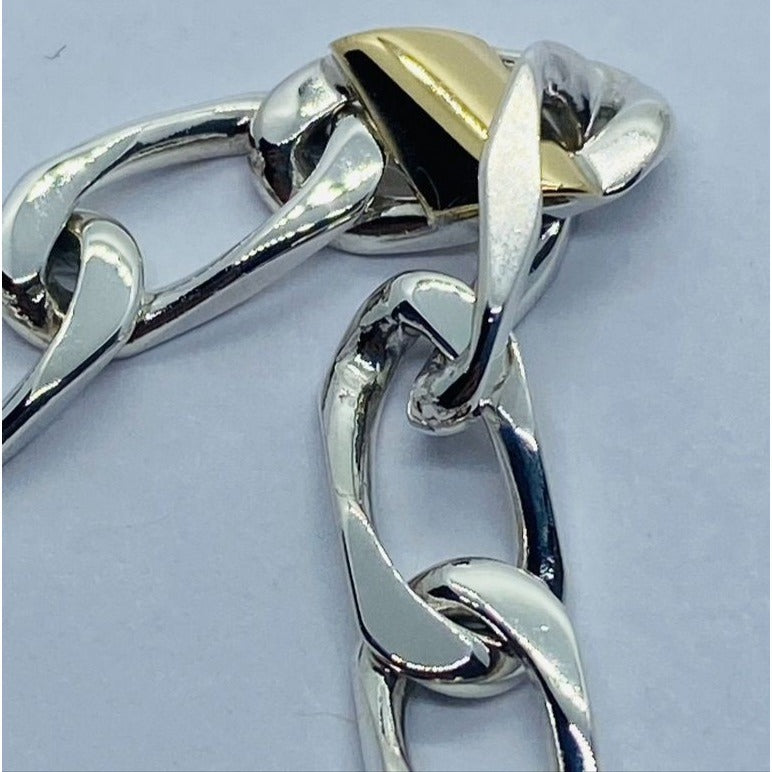 Tiffany & Co. Bracelet Sterling Silver 18k Gold Figaro Cuban Curb Link 7.5: