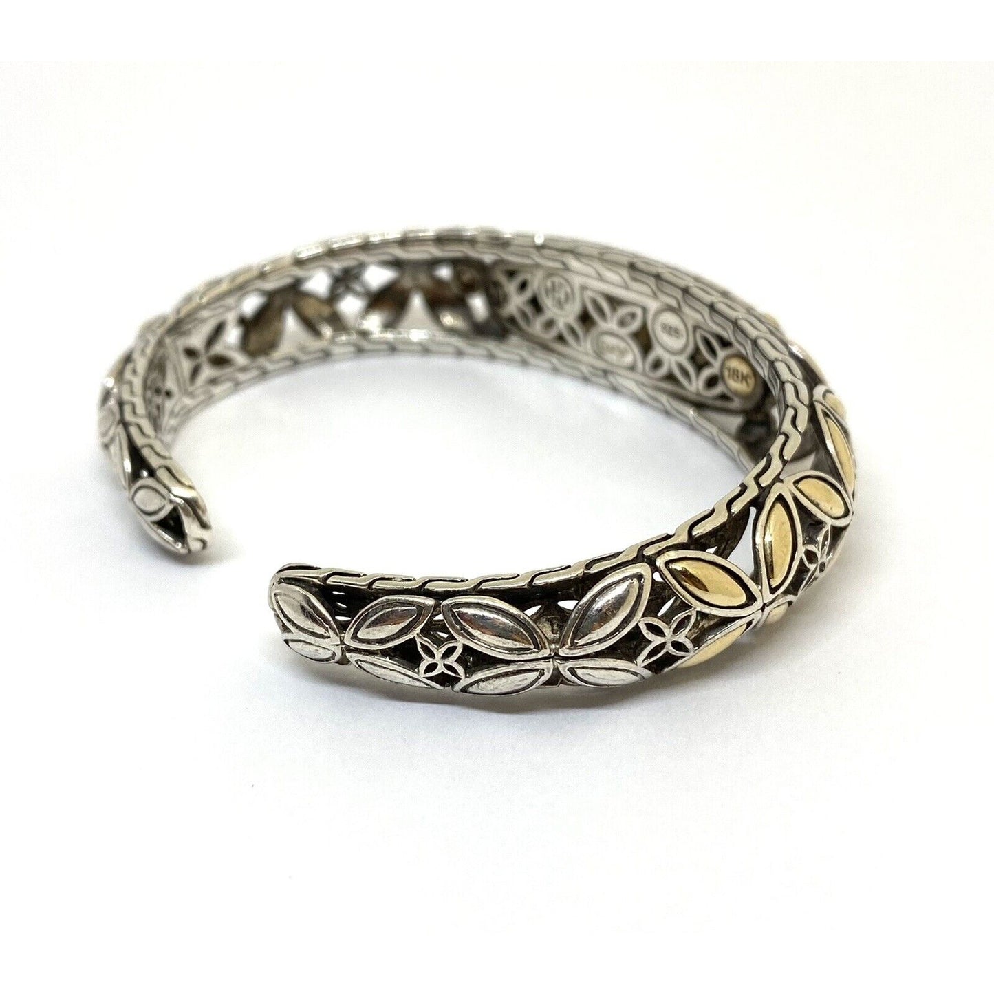 Rare John Hardy BATU KAWUNG Onyx Sapphire 925 Silver 18k Gold Hinged Bracelet