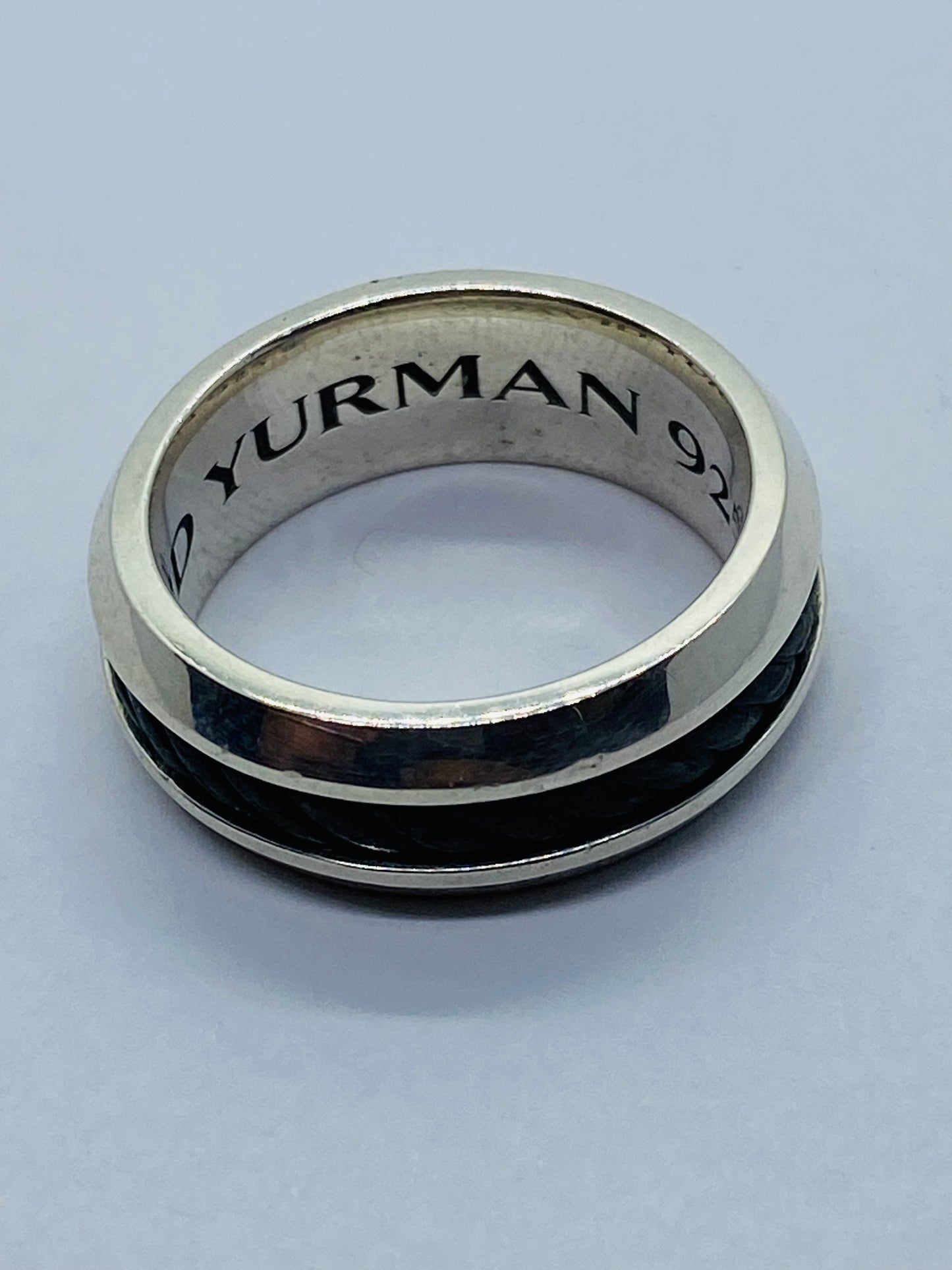 David Yurman 7.5mm Cable Classic Inset Ring Silver/Forged Carbon Size 8