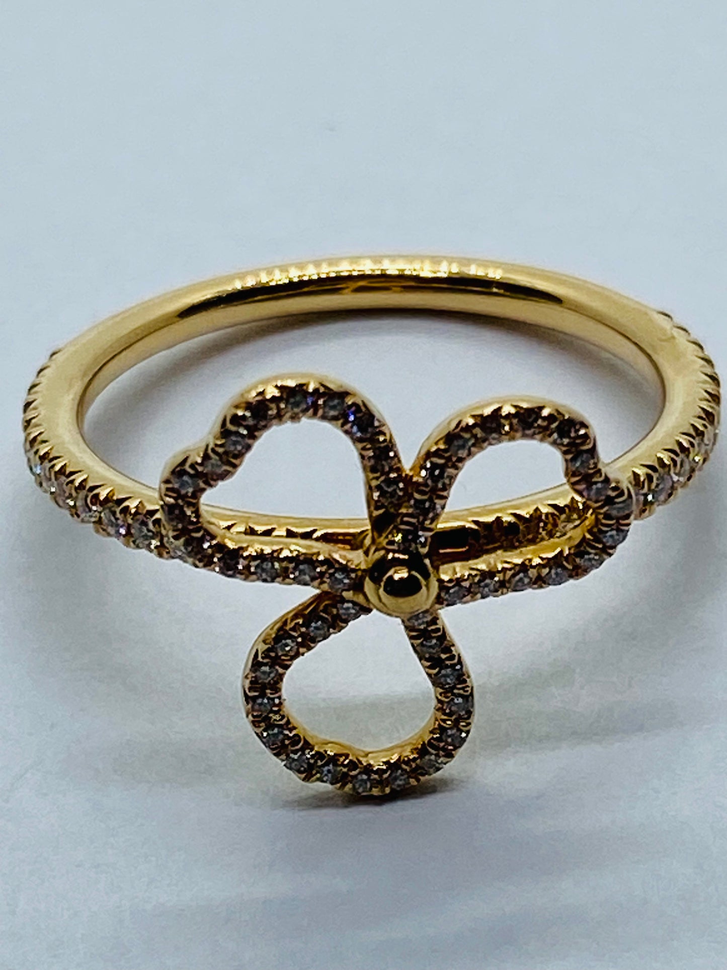 Tiffany & Co. "Paper Flowers" Open Clover 18K Rose Gold Size 5 .24CT Pouch Box