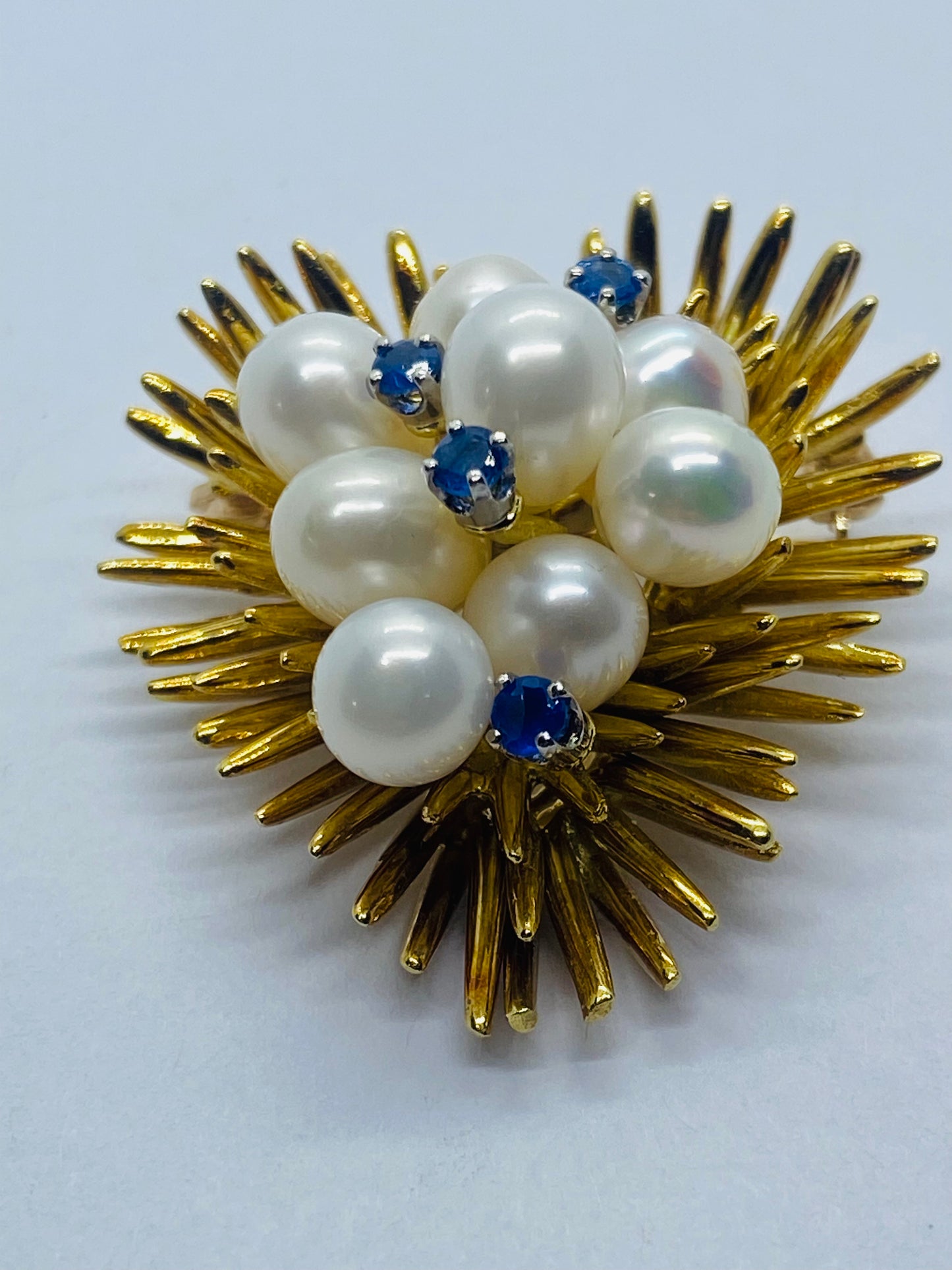 Tiffany & Co. Pearl Sapphire Pin Brooch Heart 18k Yellow Gold Vintage 34x31MM