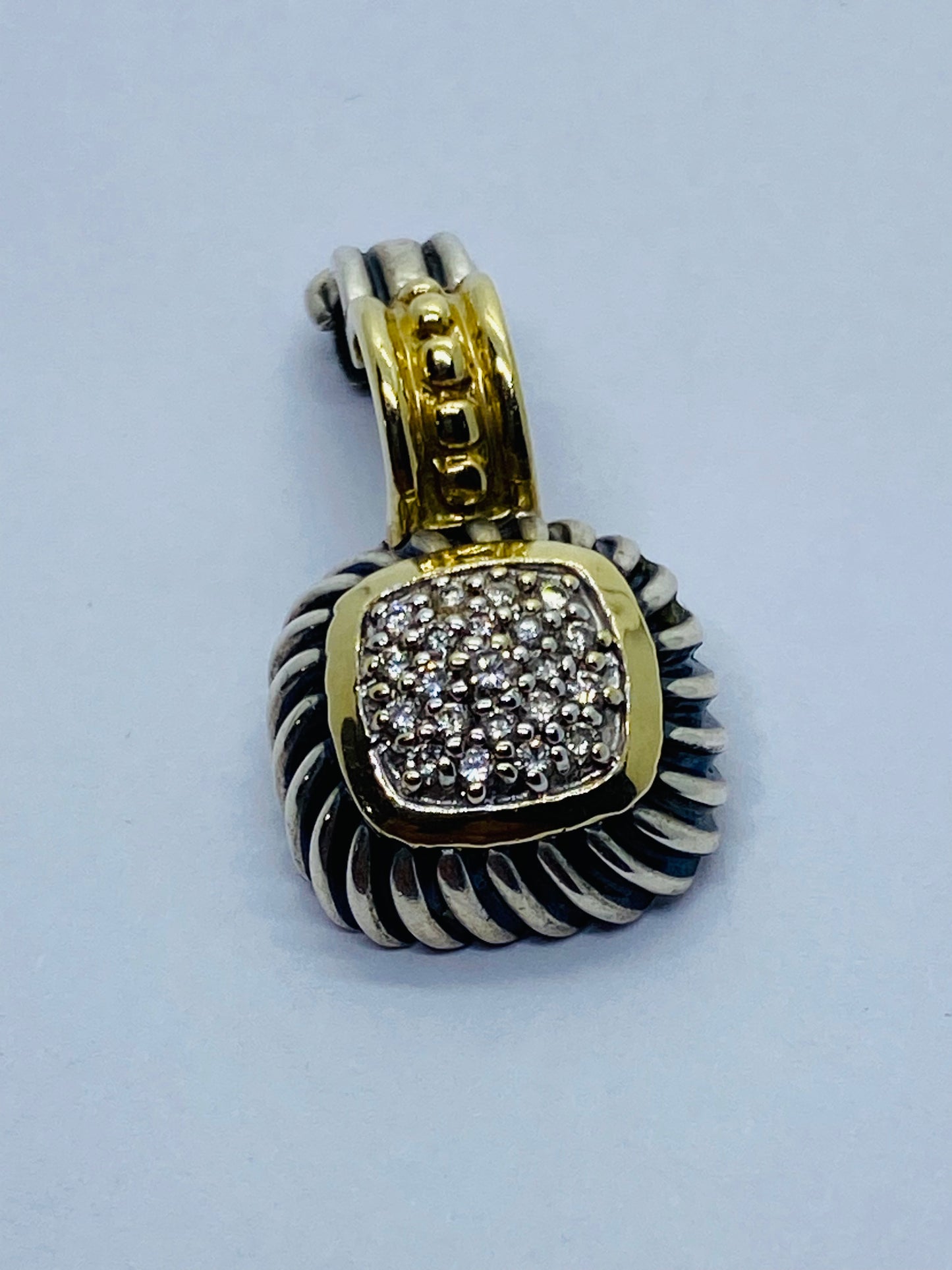 David Yurman Sterling Silver 18K Gold Pave Diamond Albion Cable Pendant