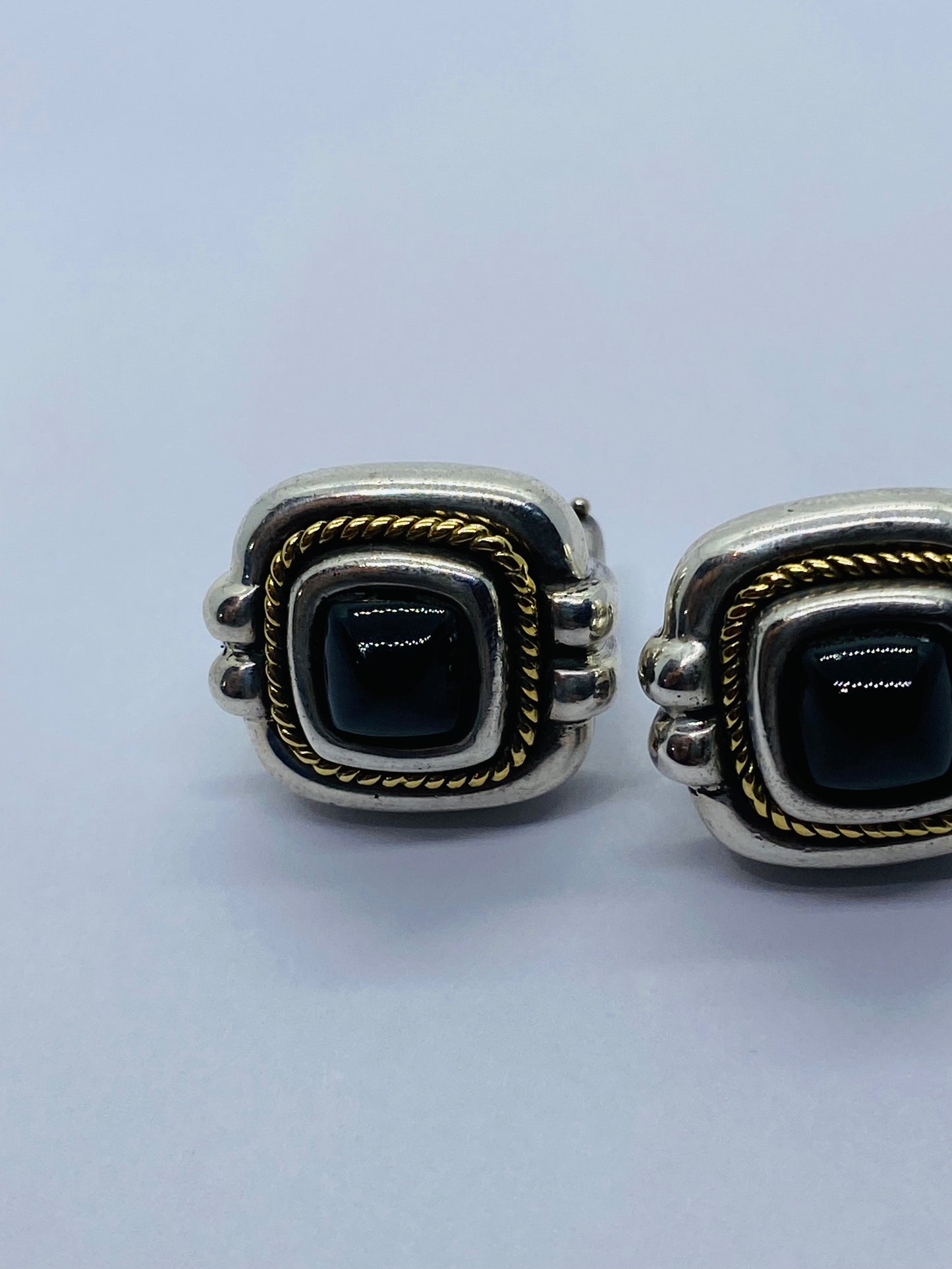 Tiffany & Co Silver Gold Rope Onyx Square Earrings Studs Pierced