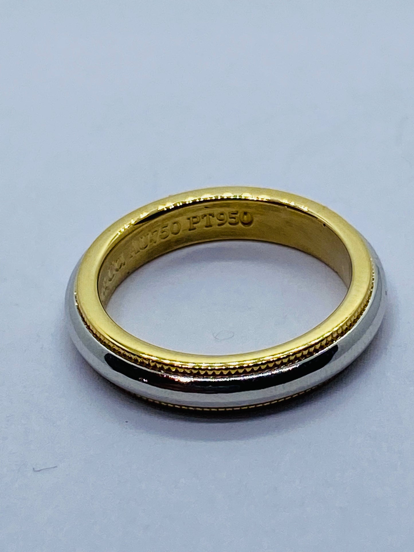 Tiffany & Co Milgrain Band Ring In Platinum & 18k Yellow Gold Size 3.5