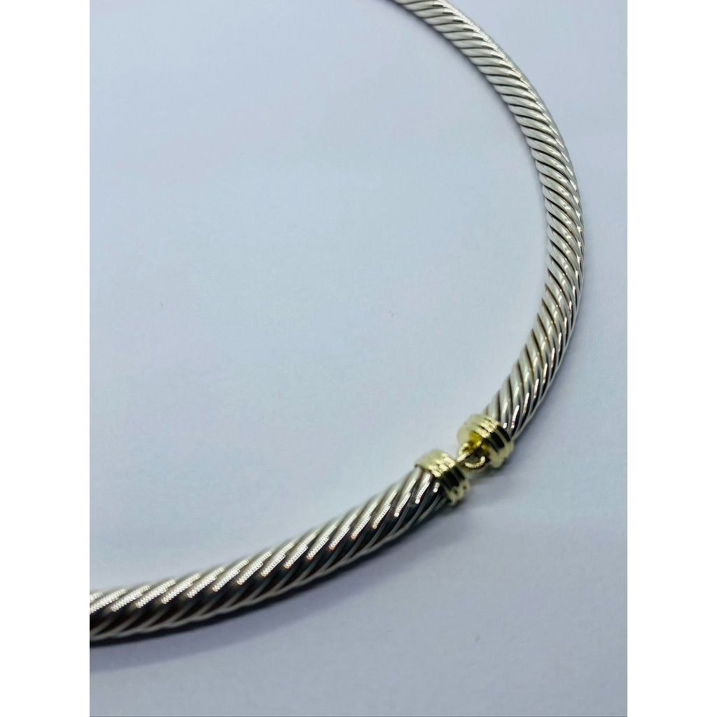 David Yurman Sterling Silver & 14k Yellow Gold Choker Collar Necklace 5MM