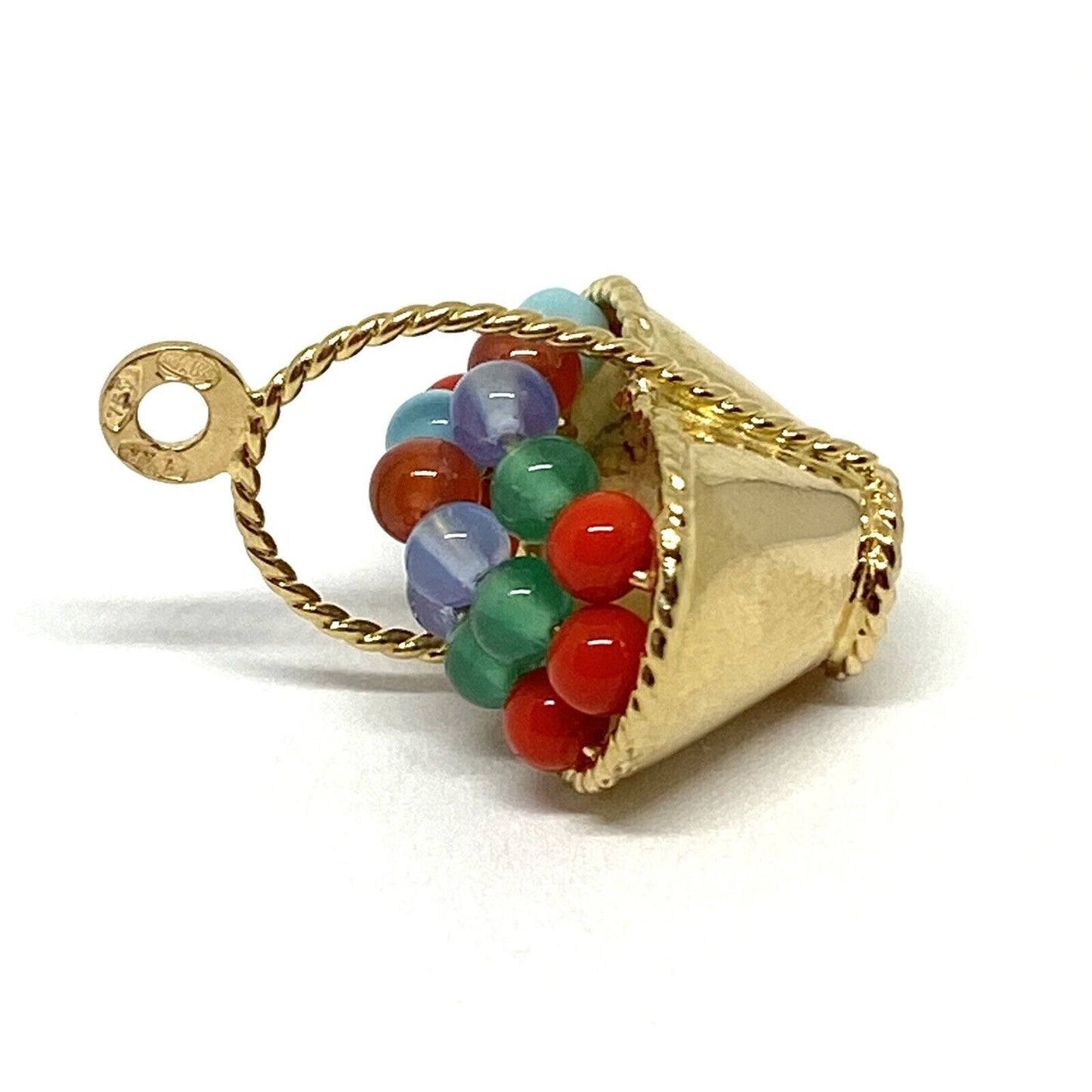 UNO A ERRE Coral Turquoise Chalcedony 18K Gold Fruit Basket Pendant UNOAERRE