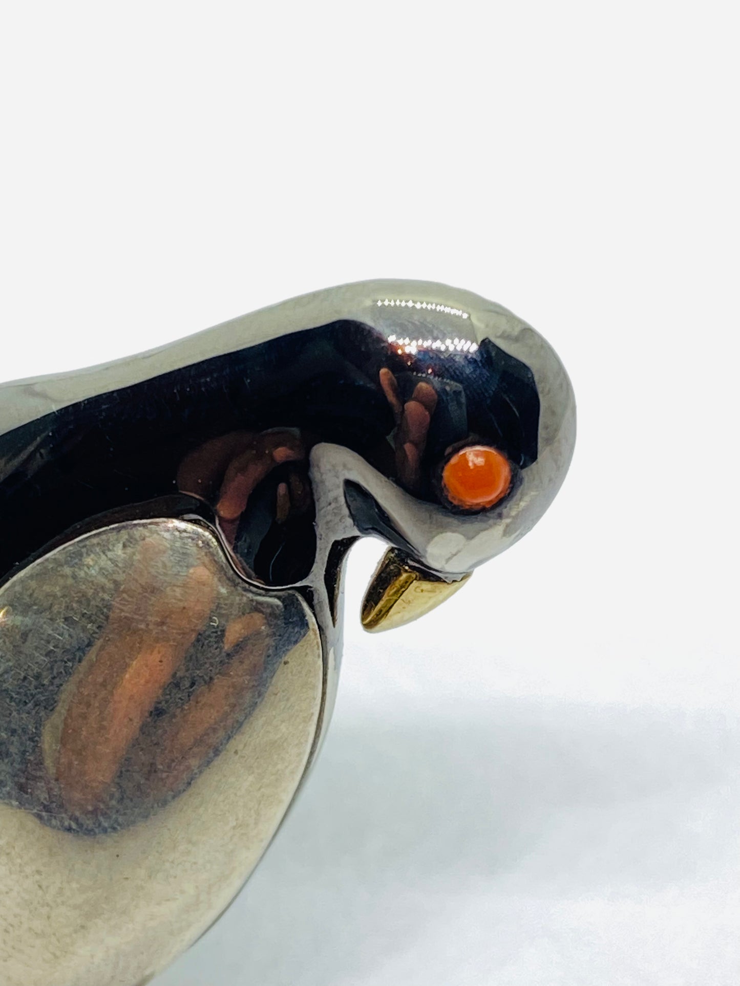 Tiffany & Co Sterling Siler 925 18K 750 Coral Penguin Brooch