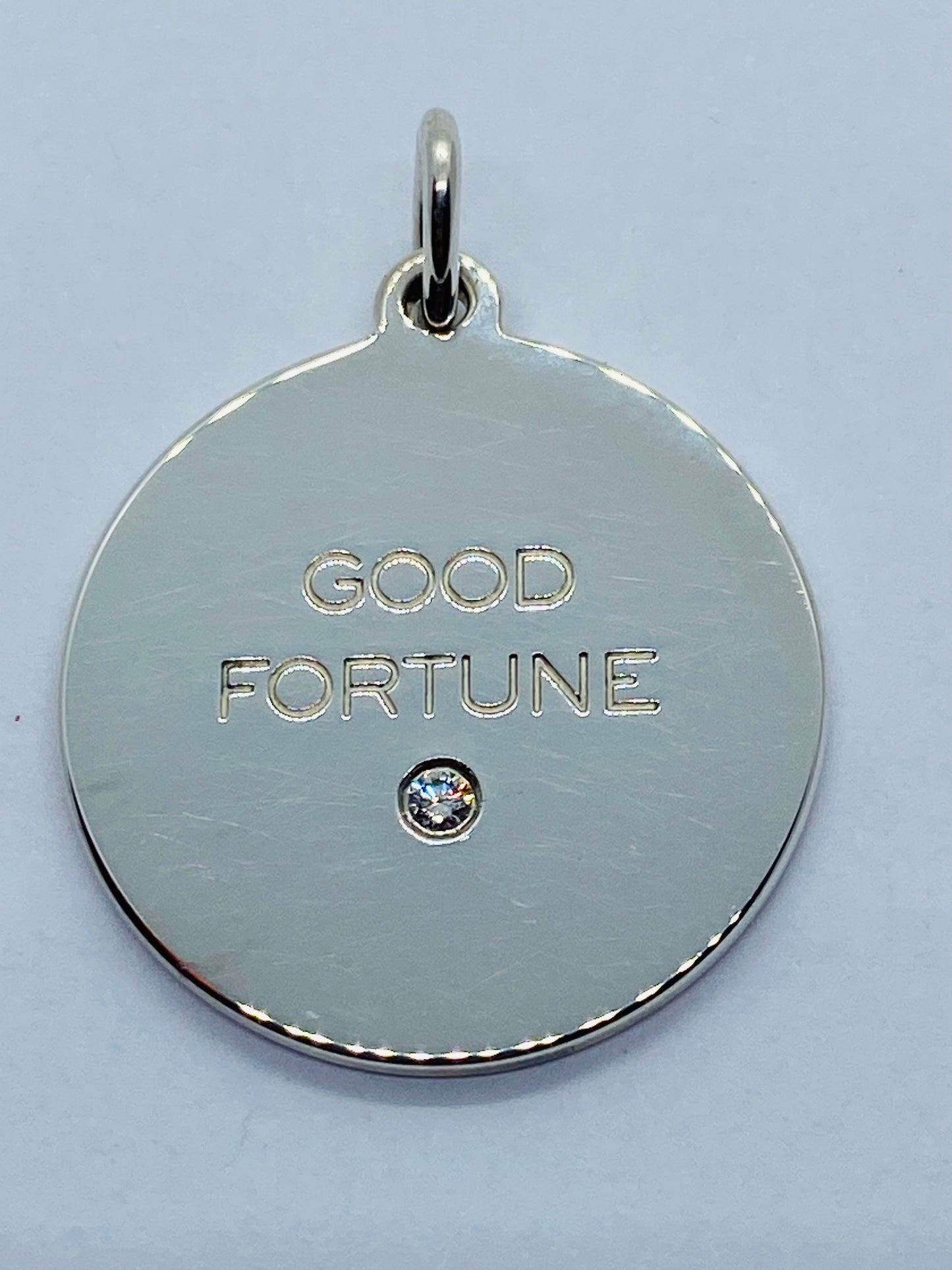 Retired Tiffany Co Sterling Silver Good Fortune Diamond Pendant Charm 22MM
